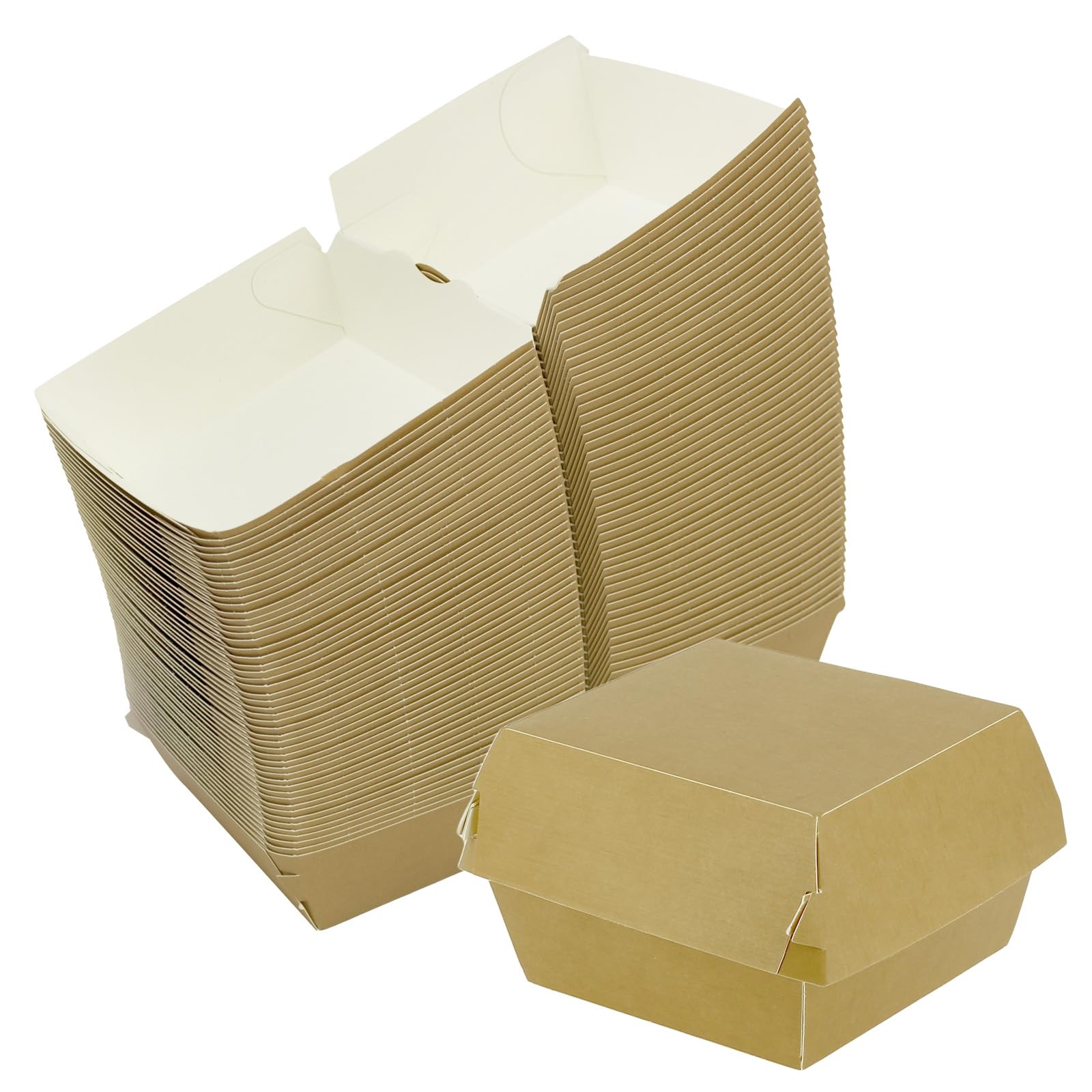 50 scatole per hamburger, colore kraft, doppia chiusura, da trasportare, ecologico, sostenibile, 11 x 11 x 7,5 cm