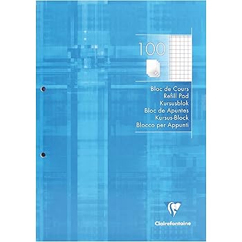 Clairefontaine 5815c Un Bloc De Cours Encolle Grand Cote 200 Pages 21x29 7 Cm 90g Perfore 2 Trous Et Petits Carreaux Avec Marge Couverture Carte Pelliculee Bleu Ciel C Rhodia Amazon Fr Fournitures