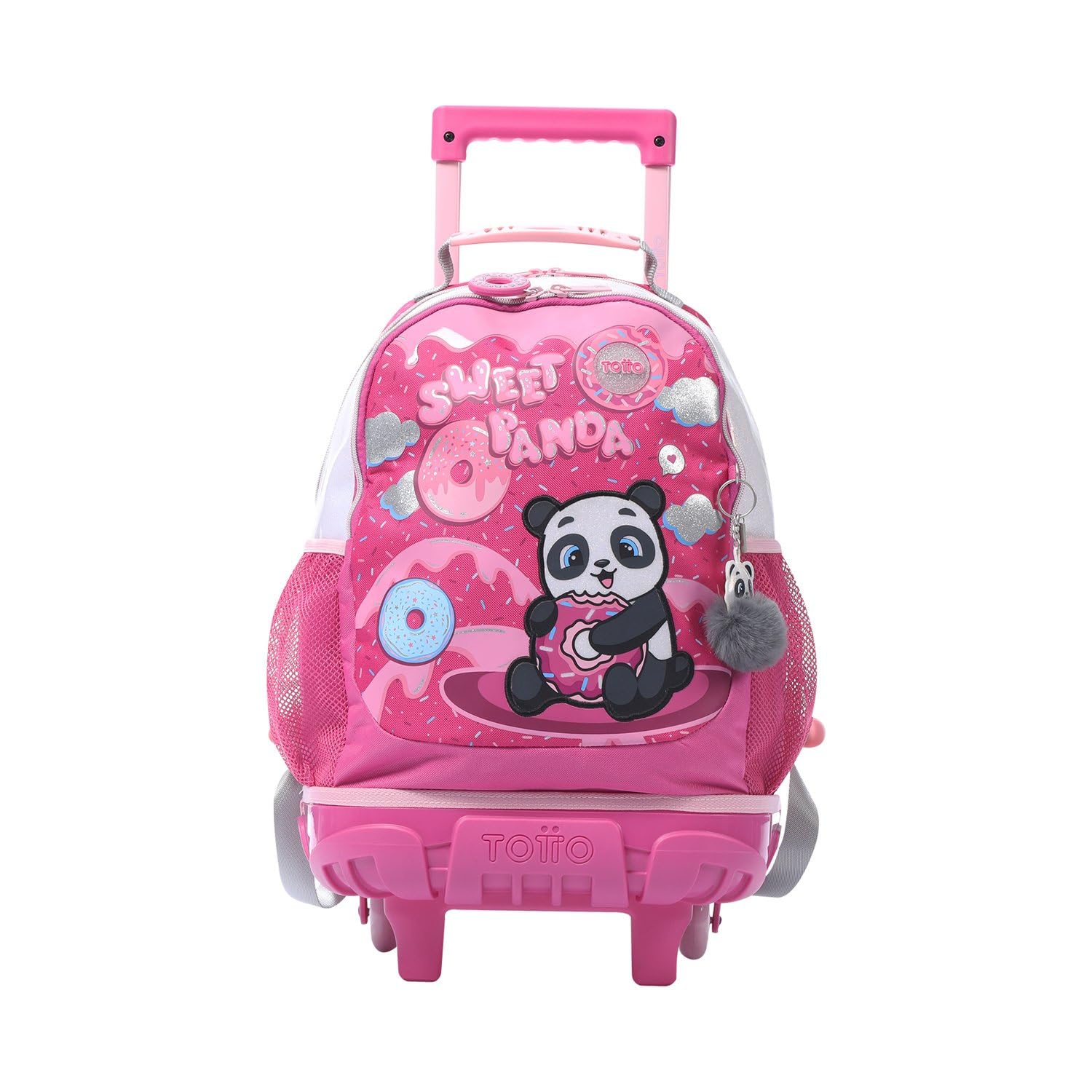 TOTTO Mochila Escolar con Ruedas, Modelo Sweet Panda M, Mochila Mediana, Capacidad 14 L, 2 Compartimentos, 2 Bolsillos Botella, Protección contra Impactos, Cómodas Correas Ajustables, Color Rosa