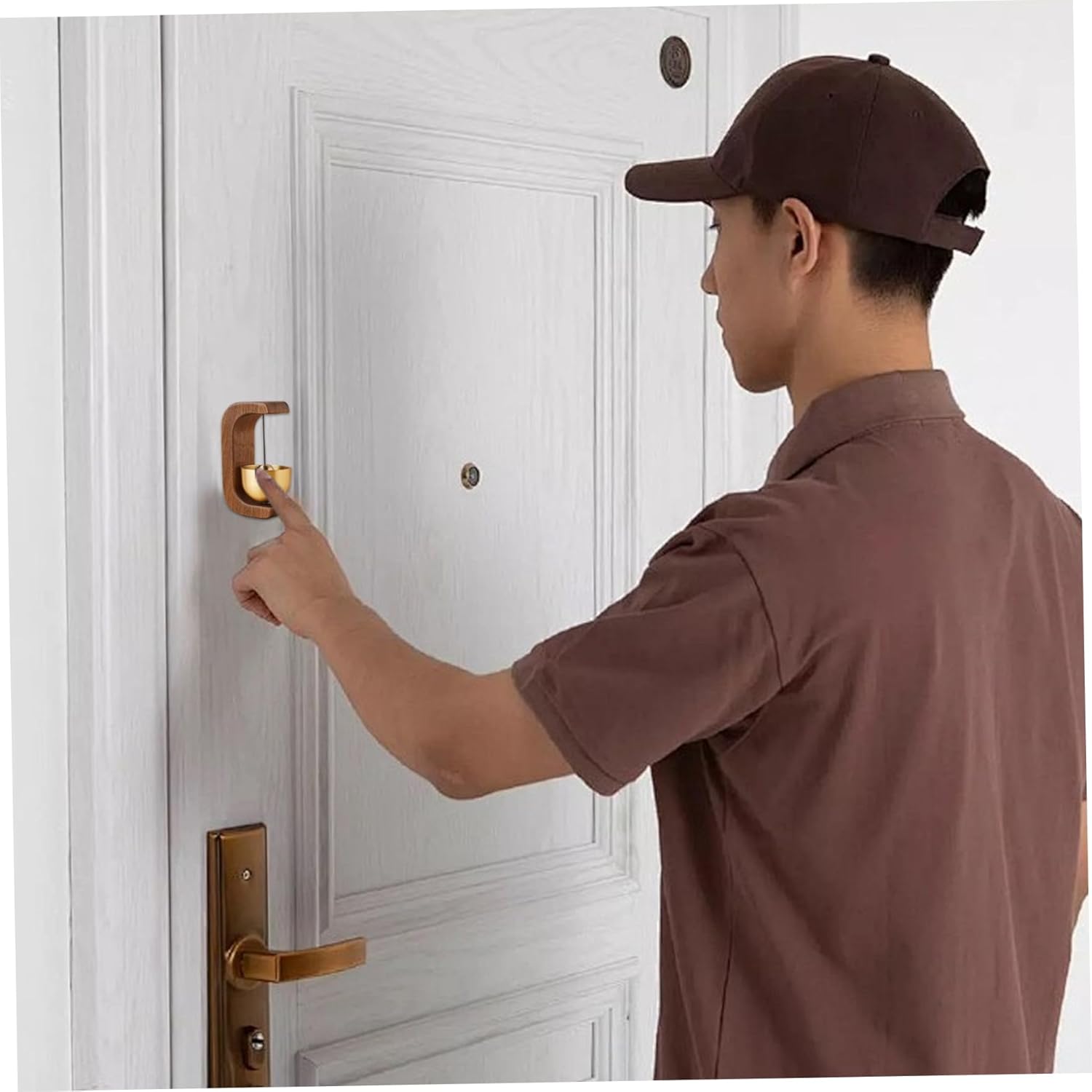 Door Chime Magnetic C-shaped Door Harp Wooden Cute Decorative Entry Chime Doorbell for Opening Shopkeepers Business, Walnut Color Doorbell
