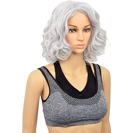 Short Curly Silver Gray Wigs for Old Lady Costume