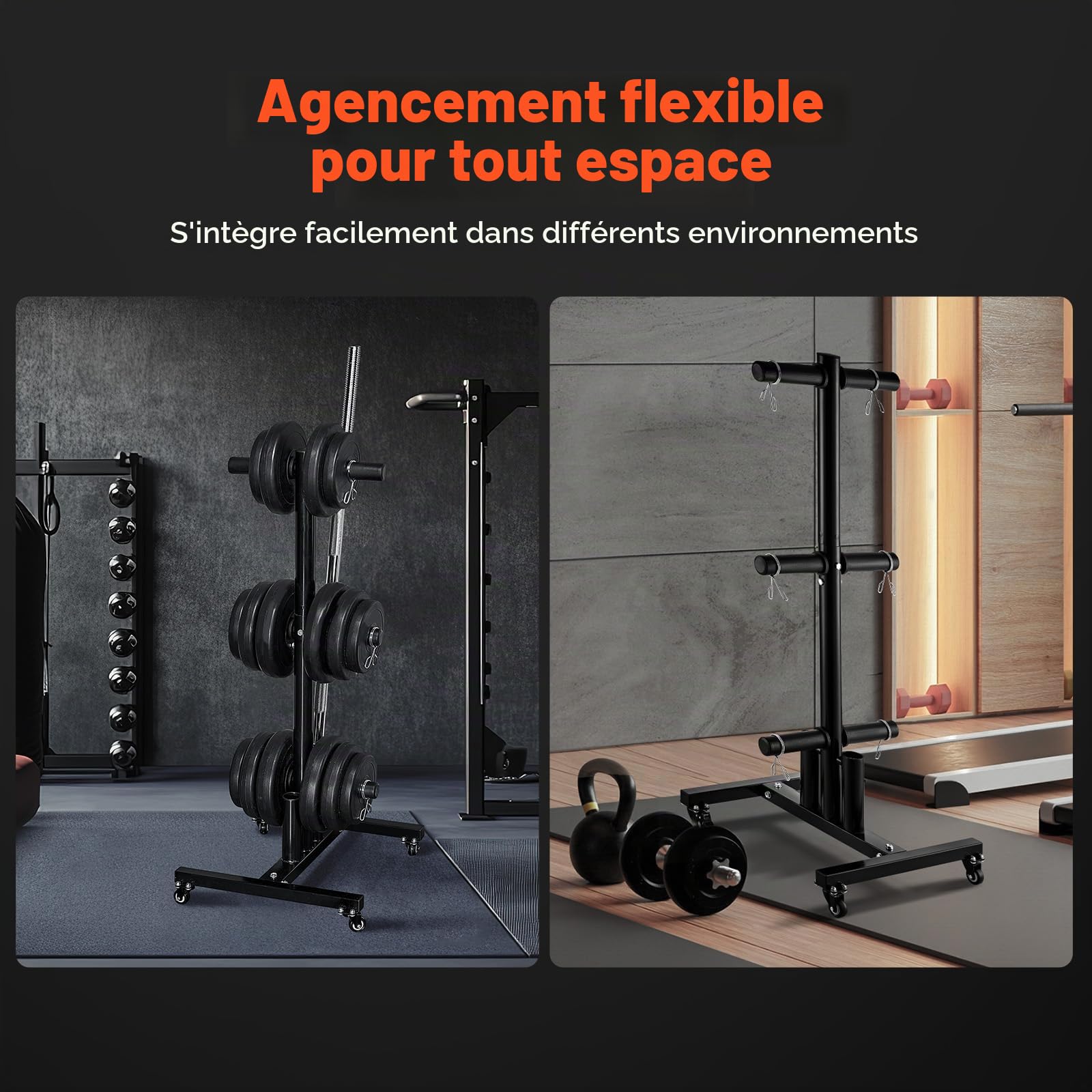 VEVOR Support d'Haltères Vertical Arbre, Rack de Rangement pour Disques des Poids de 50,8 mm, Support de Poids Capacité de Charge 454 kg, Repose Haltères avec Roues, Rangement pour Gym Domicile