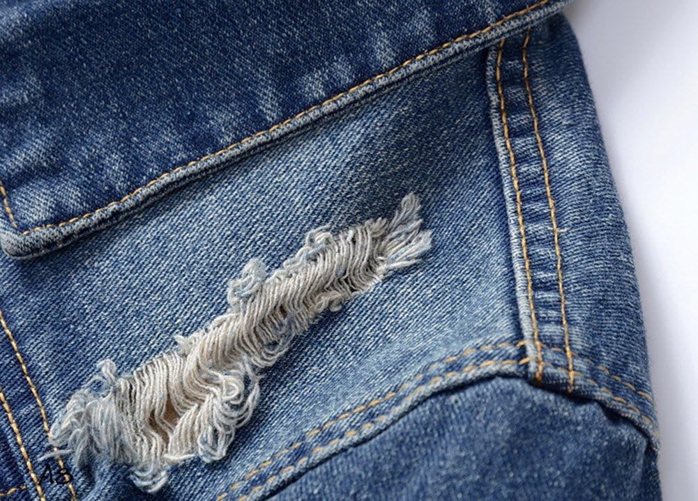 Mens Classic Ripped Motorcycle Denim Jacket With Hole - Image 4