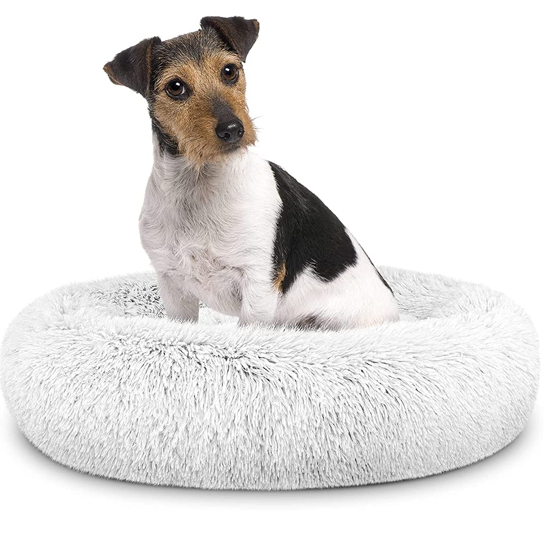 Posh Pooch Donut Pet Bed Round Cushion Marshmellow Faux Fur Cuddler, Calming Fluffy Comfy Bed for Dog and Cat