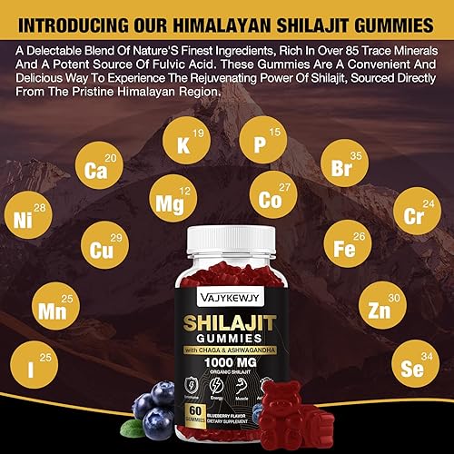 Miniatura 7 de Gomitas Shilajit de 1000 mg, gomitas Shilajit orgánicas con más de 85 minerales traza, ácido fúlvico, shilajit para hombres y mujeres, resina