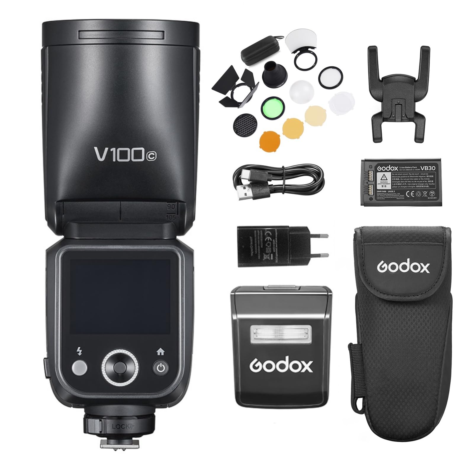 Godox V100C Rundkopf Kamerablitz + AK-R1 Kit für Canon EOS-Kameras