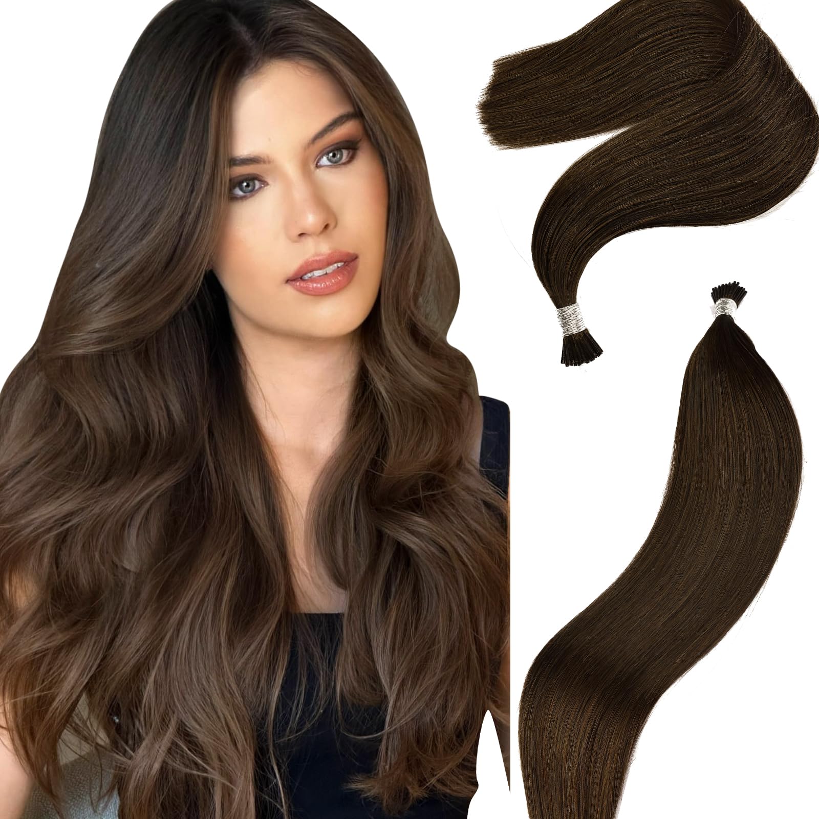 Eliysako I Tip Hair Extensions Human Hair 50g/pack Blonde Itip hair Dark Brown 22inch Itip Human Hair Extensions Real Soft Nature Cold Fusion