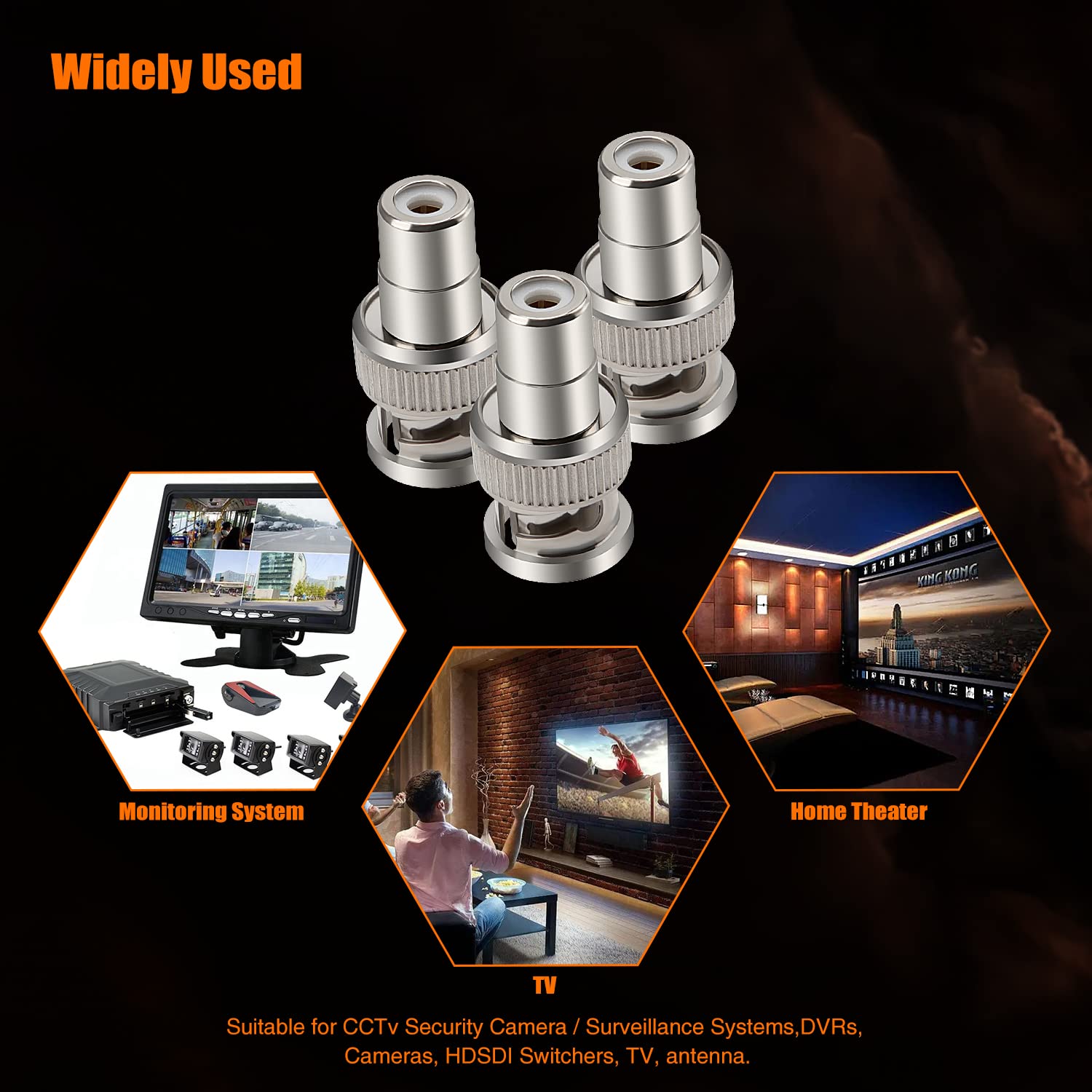 10 Pièces Adaptateur BNC Mâle à RCA Femelle, Connecteur Coupleur Coaxial pour CCTV Caméra