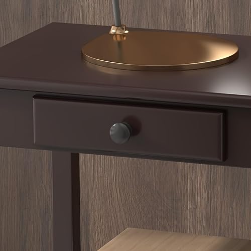 Miniatura 6 de Mesa auxiliar de 2 niveles, estante de almacenamiento para mesita de noche con cajón, soporte para tocadiscos, mesa auxiliarmesita de noche para