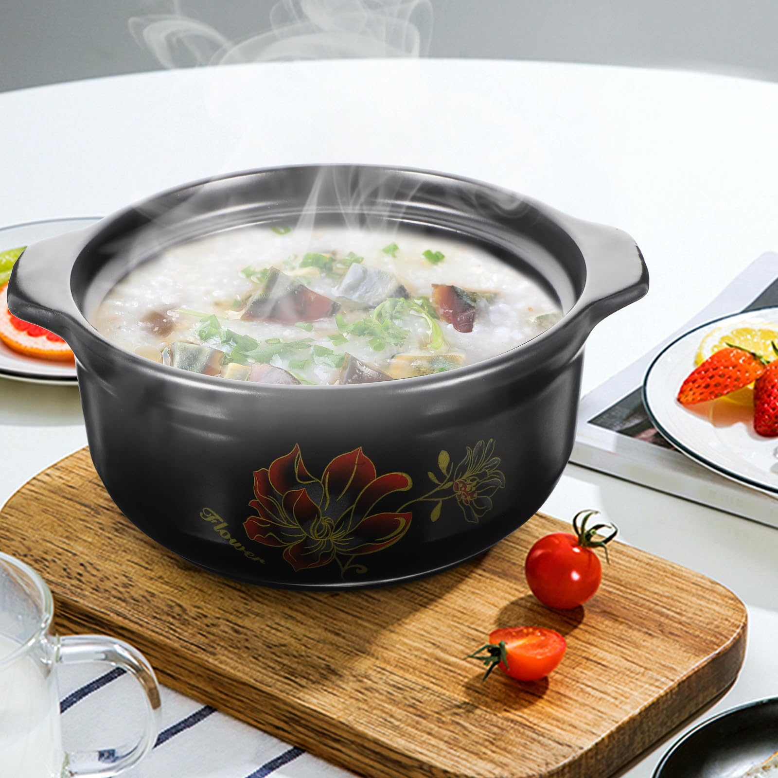 LIFKOME Cacerola de Cerámica, Olla de Cerámica para Estofado Resistente a Altas Temperaturas, Negra, Superficie Lisa, Distribución Uniforme del Calor, Cocina y Cocción en Cocina y Hogar