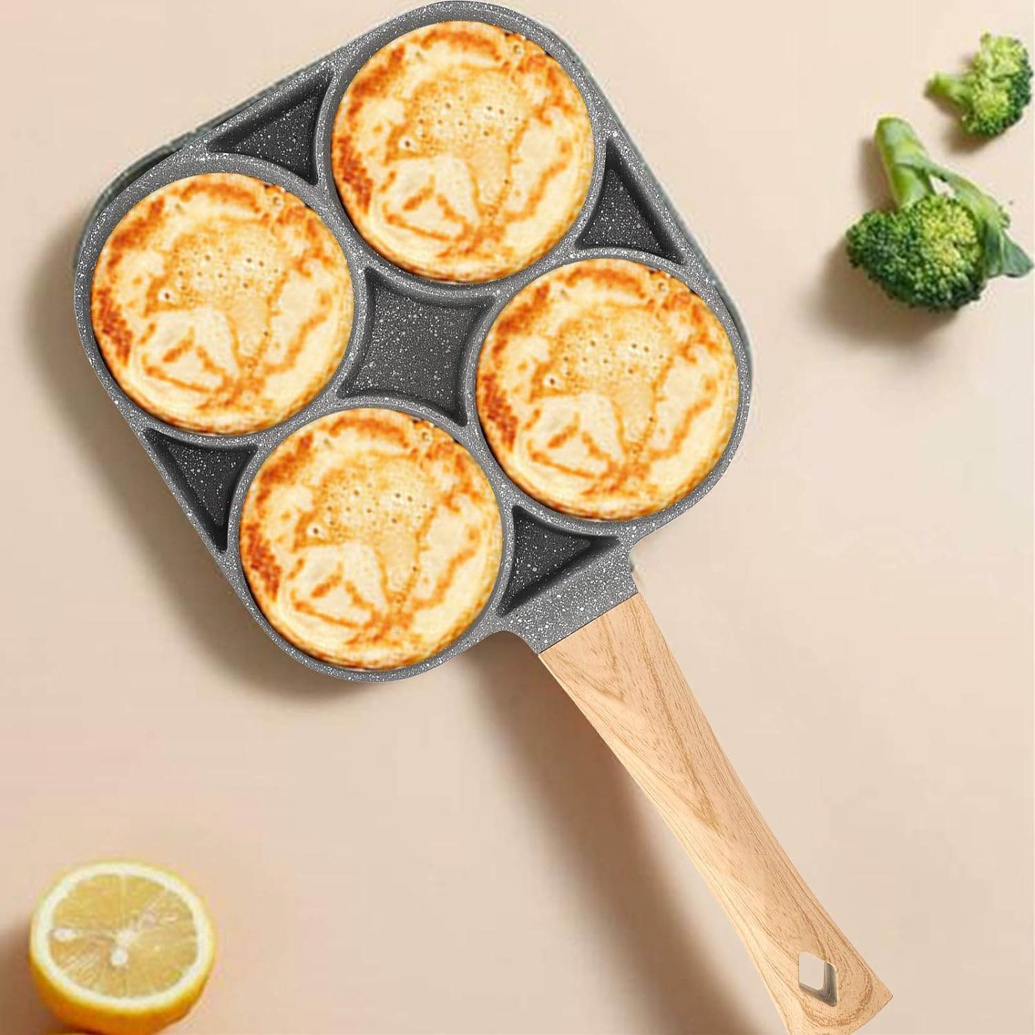 Padella per pancake， Padella for frittata, padella for uova, padella antiaderente in lega di alluminio, con manico in legno, for piano cottura a induzione Ki