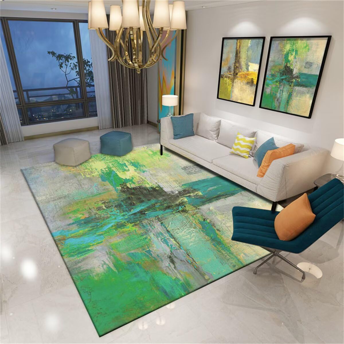 Tapis salon moderne 50x80cm vert abstrait pour chambre d'ado et salle à manger