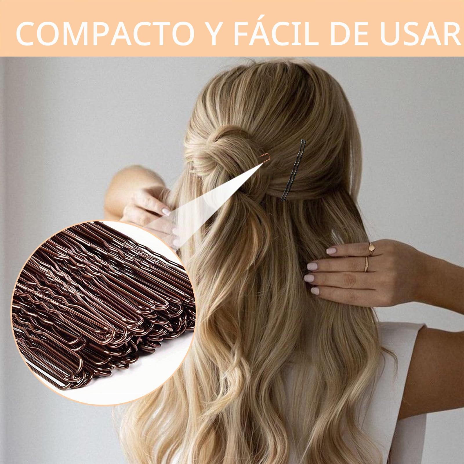 300 Horquillas Pelo Mujer, Pinzas Chignon Invisibles, Pasadores Metálicos, Caja Organizadora (Marrón)