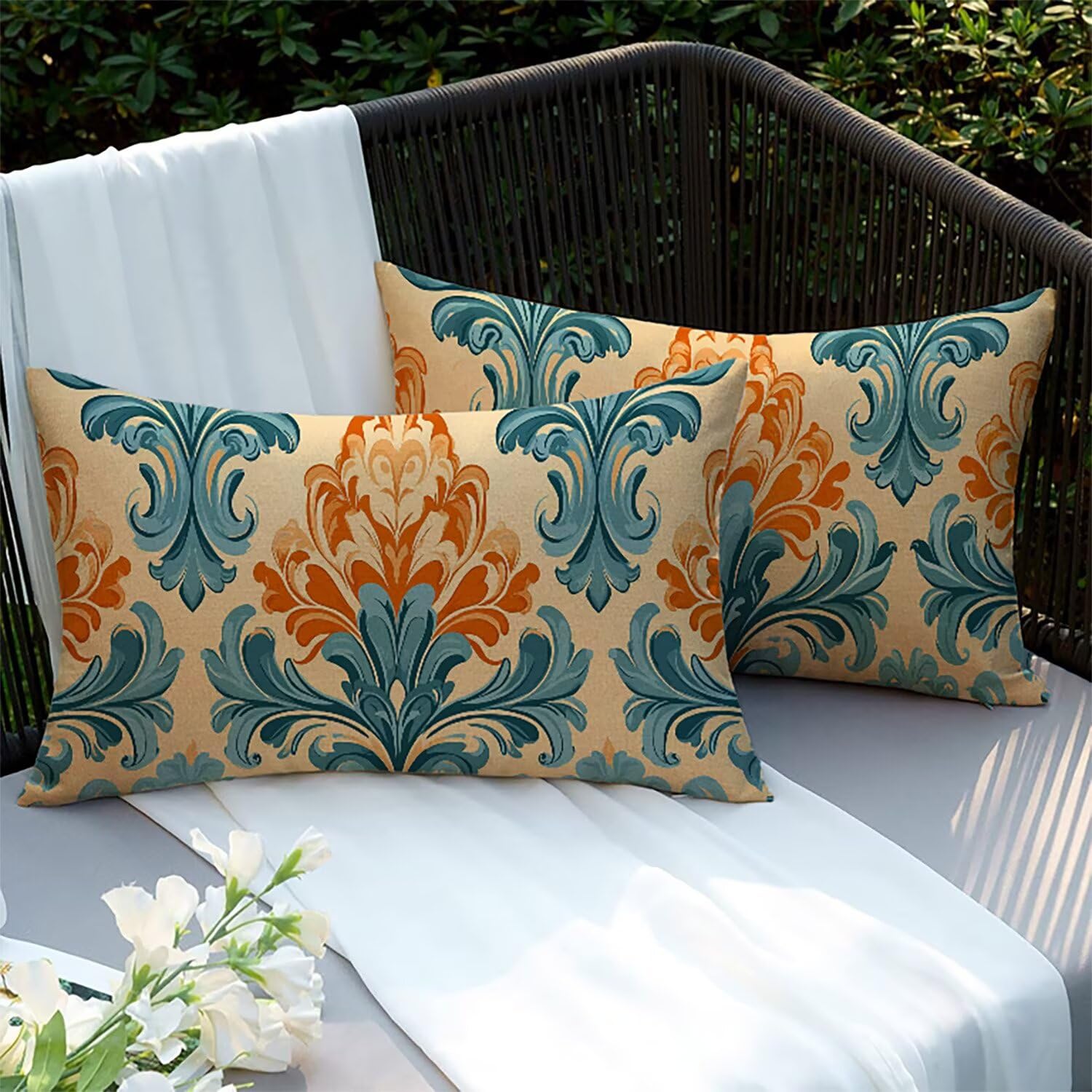 Taie d'oreiller extérieure imperméable housse de coussin canapé lin 60x40 cm