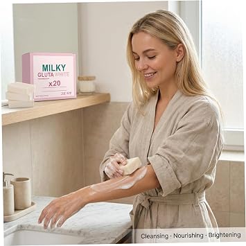 Skin Whitening Soap, Milky Gluta White Soap 20x for Radiant Skin Enriched with Glutathione, Honey and Milk Extract, Gentle Daily Cleansing Bar, 1PCS