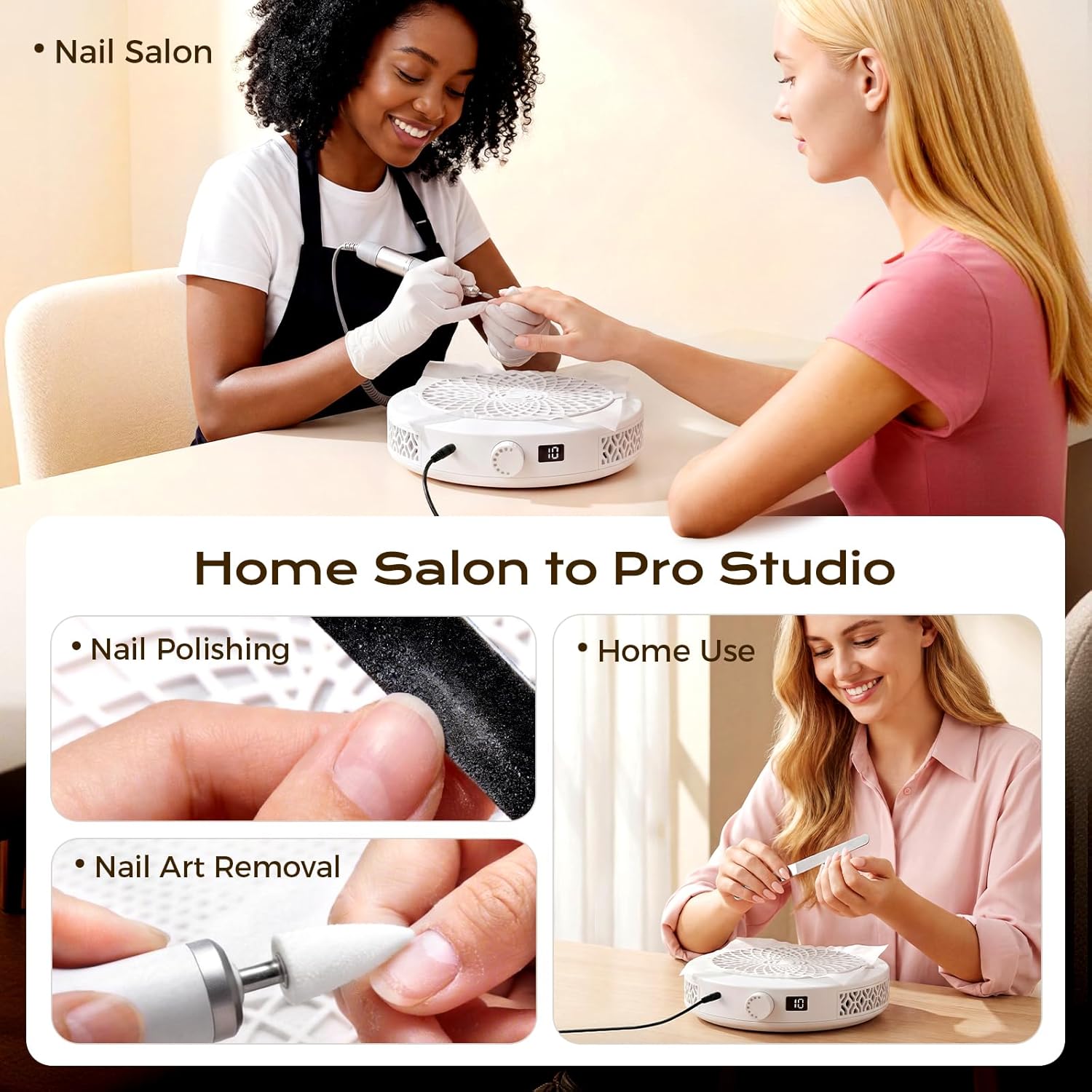 Nail Dust Collector, 5000RPM Powerful Dust Collector Nail Tech with 10 Speed Levels, Professional Nails Vacuum Fan Extractor with 30 Filter Papers for Acrylic Nails Polishing, Manicure Salon Home
