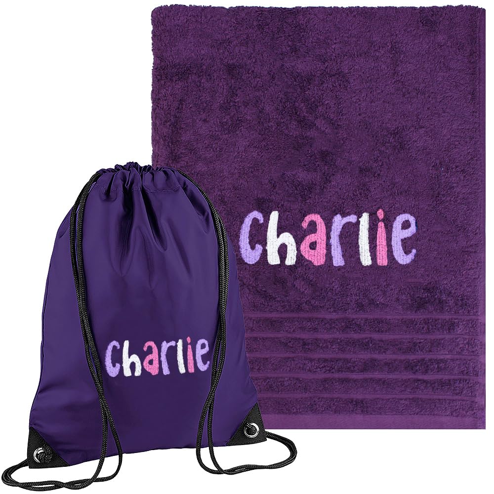 TeddyT's Personalised Embroidered School Swimming Towel and P.E. Bag (Purple)