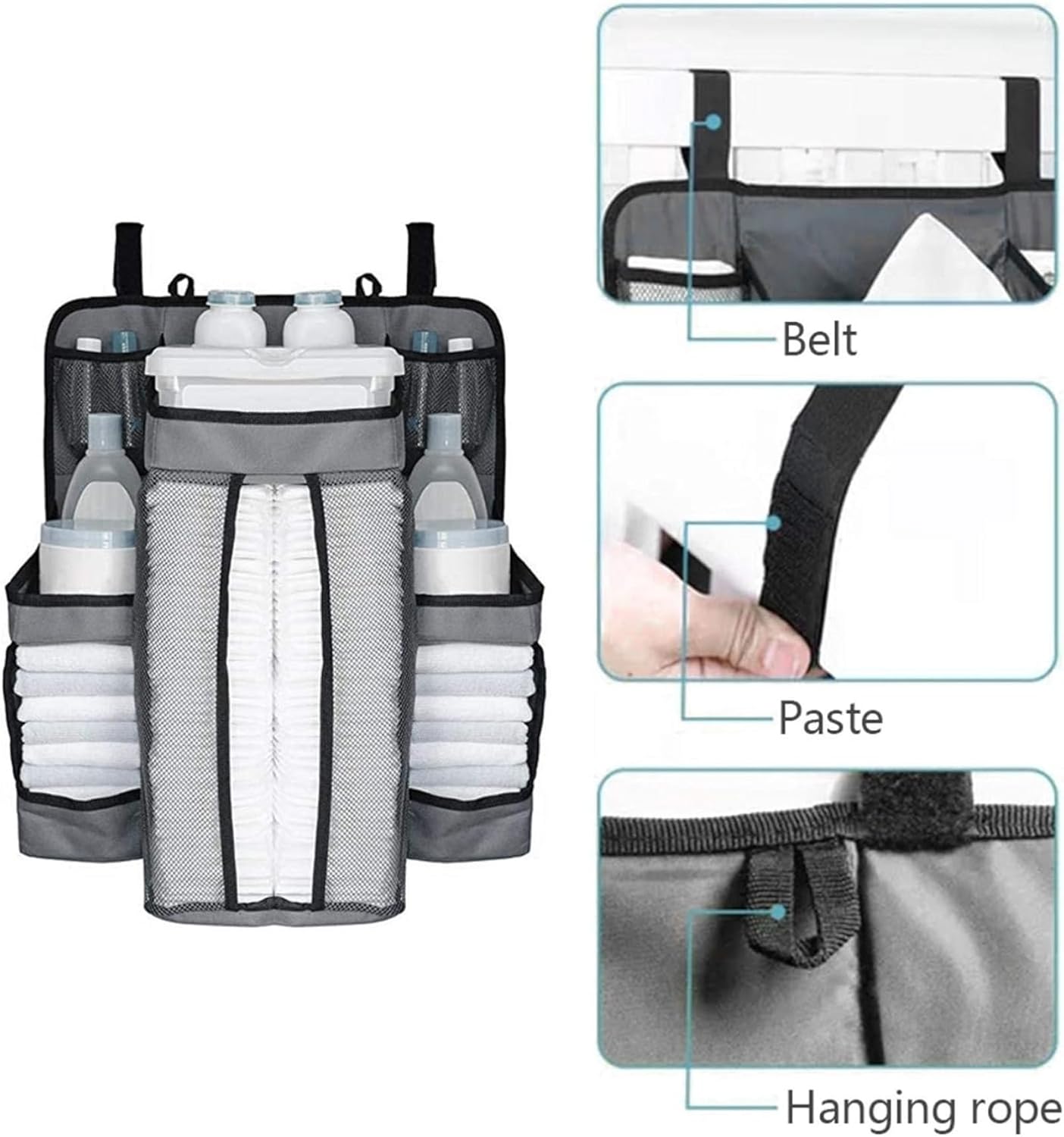 ベビーベッド収納 ベビーベッドサイド収納袋 おむつ収納袋 吊り袋 おもちゃ収納袋 片付け 小物入れ 大容量 多機能 ベビー用品 子育