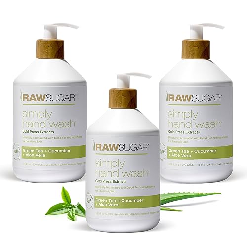 RAW SUGAR Simply - Lavar a mano, 16.9 onzas líquidas (paquete de 3) jabón líquido de manos de té verde para cocina o baño, limpia y refresca las