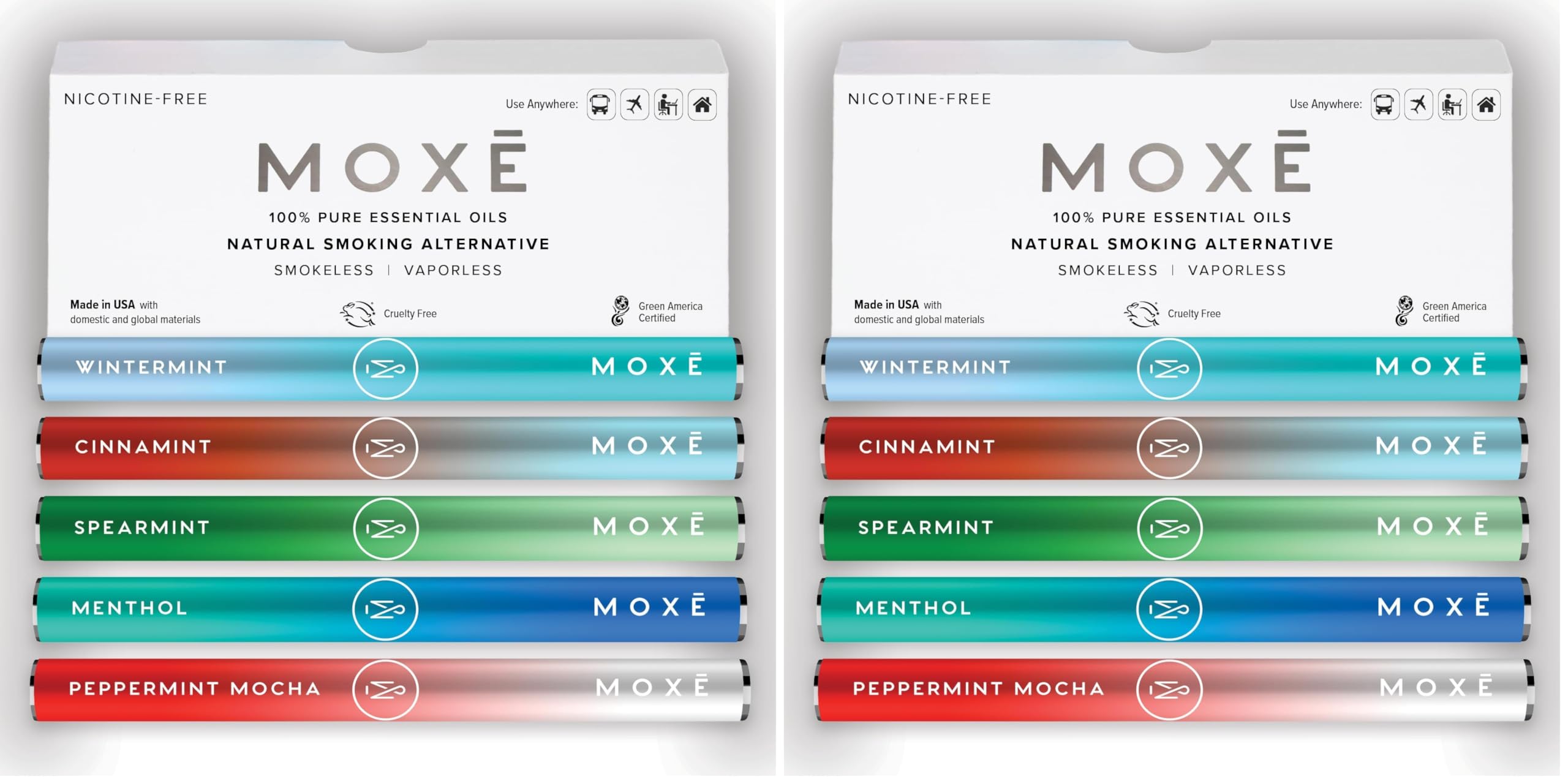MOXE Natural Variety 10 Pack | Non-Electric Air Inhalers - Oral Fixation | Scents for Relaxation &amp; Focus | Menthol, Cinnamint, Peppermint Mocha, Wintermint