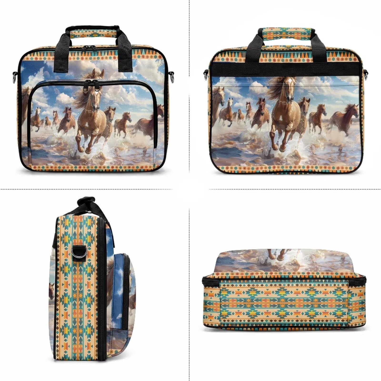 Aztec Horse - Funda de transporte portátil para proyector, bolsa de almacenamiento de viaje con correa de hombro desmontable para proyector, cables y dispositivos multimedia, esencial de