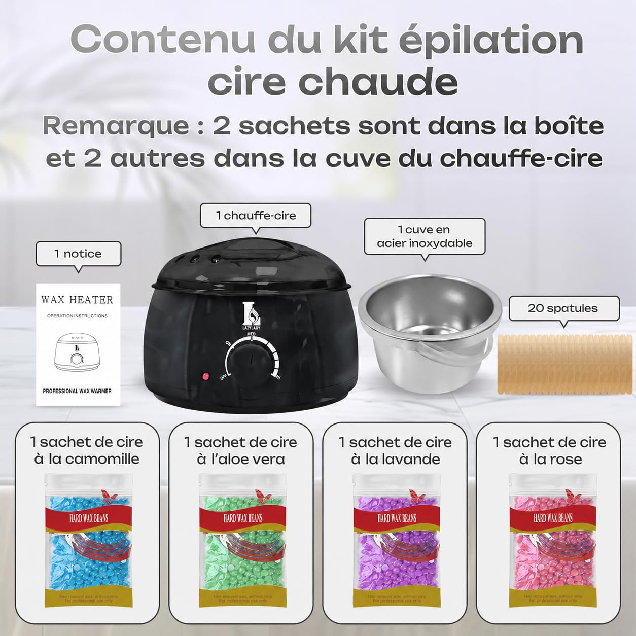 Chauffe Cire Épilation à la Maison, Appareil à Cire Chaude avec Température Réglable, Machine à Cire Compacte pour Visage, Petites Zones, Jambes, Aisselles et Maillot(noir)