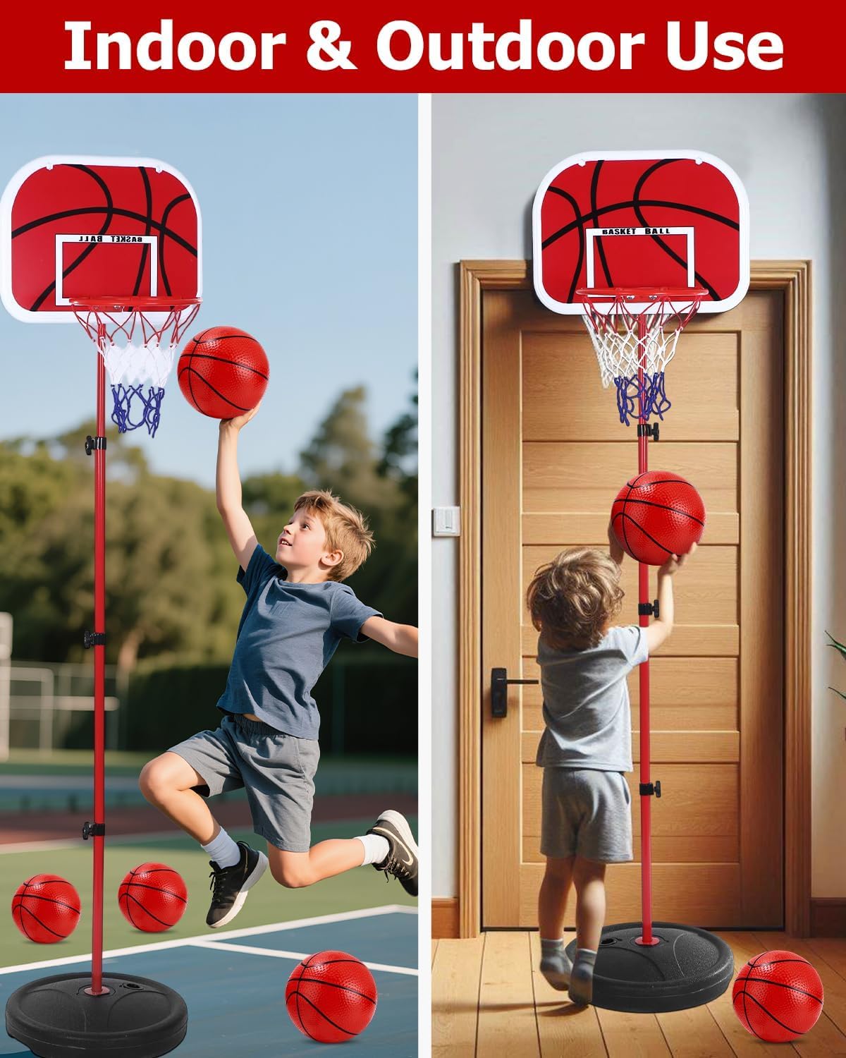 50-150cm Canasta Baloncesto Infantil, Mini Canasta Baloncesto Habitacion con 4 Pelotas De Daloncesto y Bomba, Ajustable Aro De para Interior y Exterior,Mini Juguetes Deportivos