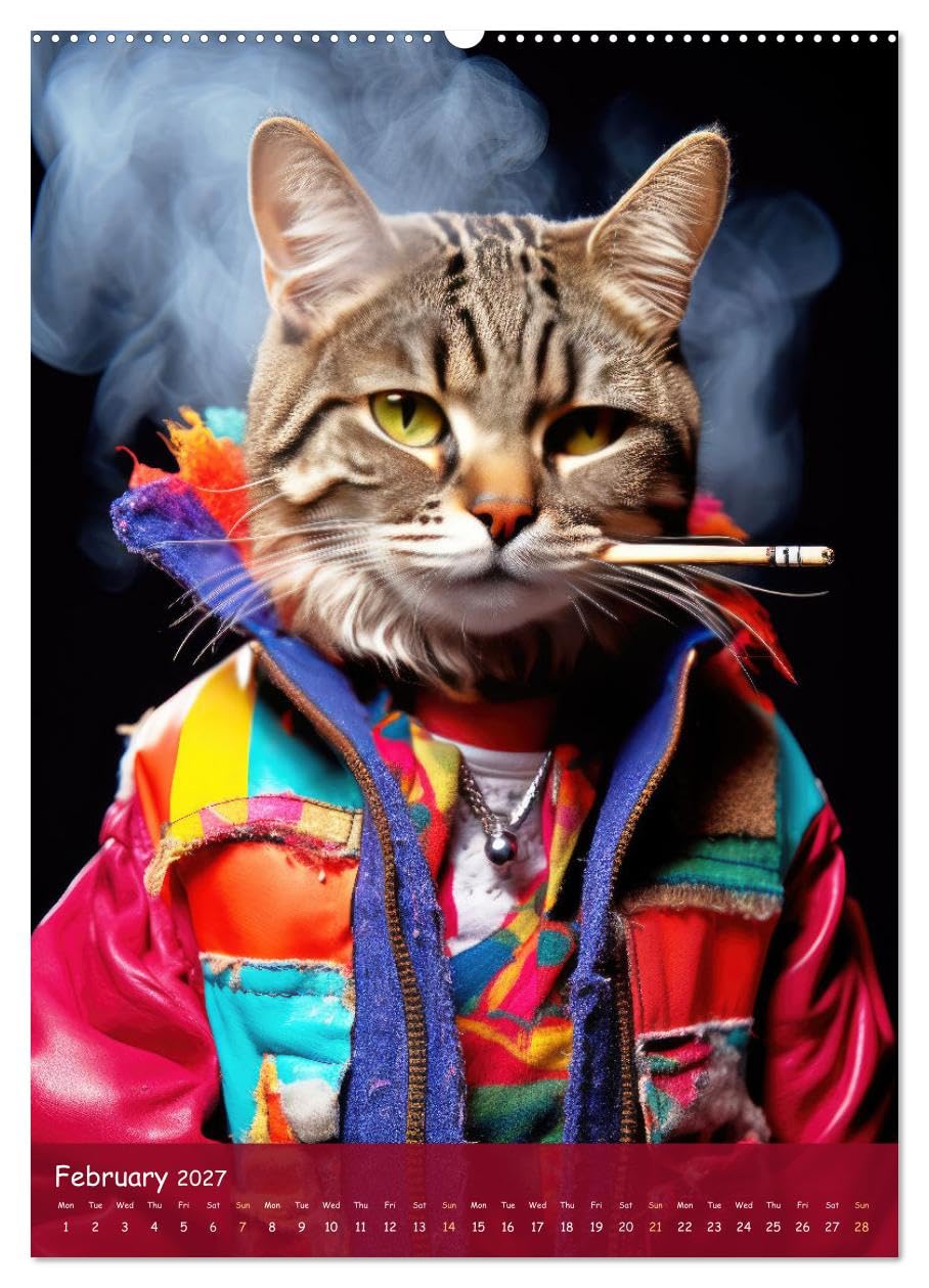 Crazy gangster cats (Wall Calendar 2027 DIN A2 portrait), CALVENDO 12 Month Wall Calendar: Funny cats in gangster design for all cat lovers