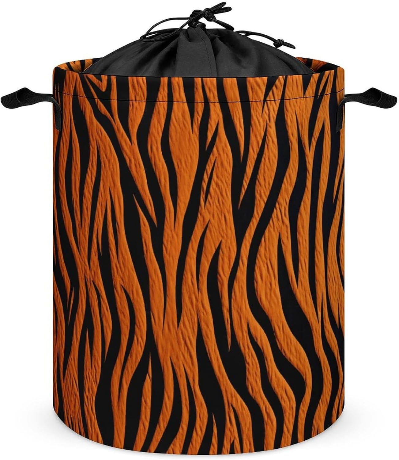 Tiger Stripes Orange Laundry Basket with Lid Collapsible Waterproof Laundry Hamper Large Drawstring Clothes Hamper Storage Bin with Handles for Home Bathroom Bedroom Dorm 17.3 x 17.3 Inch