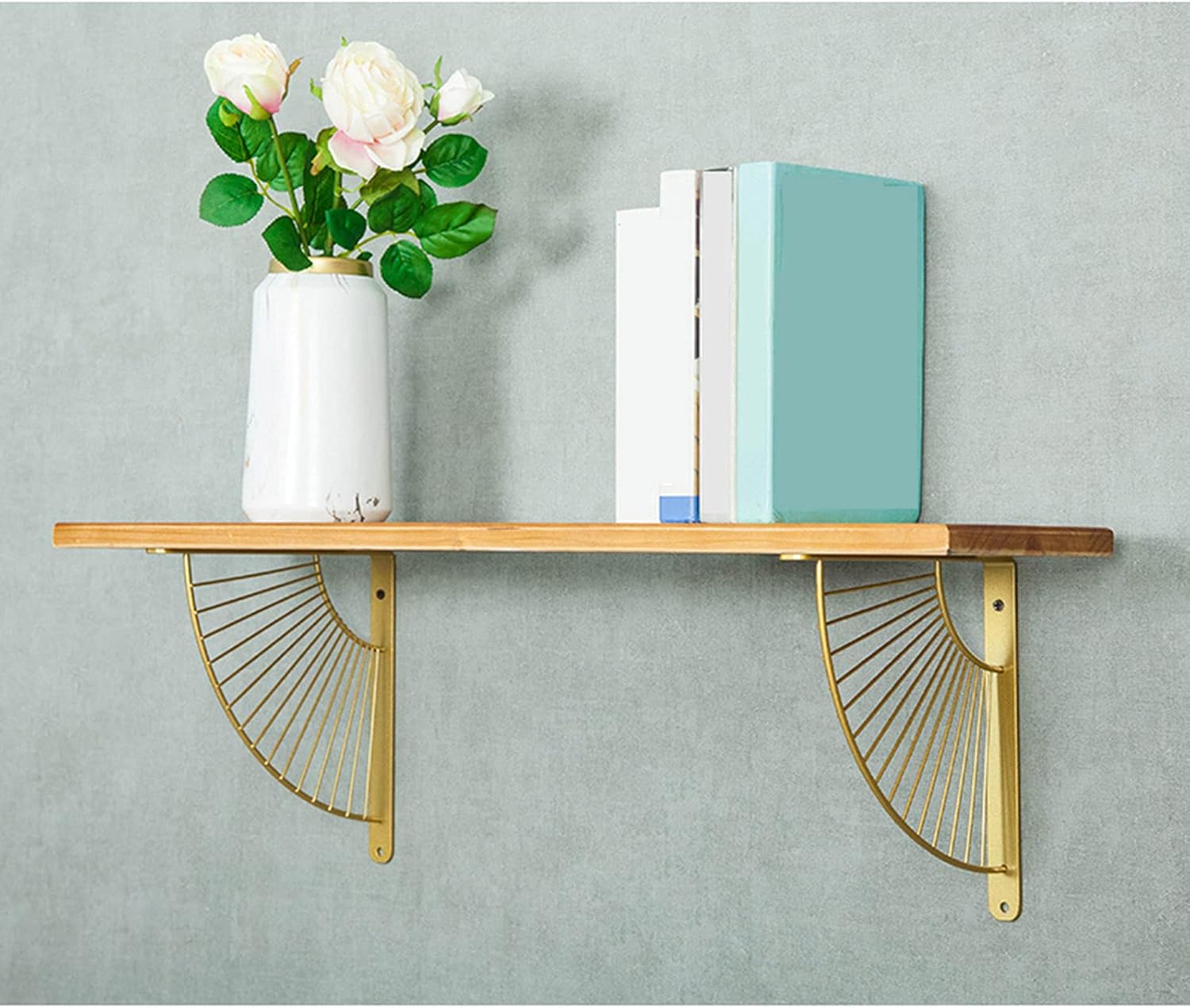 Metal corner brace,Shelf bracket,Shelving Bracket Metal Wall-Mounted,Fan-Shaped Decorative Golden Floating Bracket,Shelve Bracket,a Set of 2,Gold-30cm/11.8in (Co ( Color : Gold , Size : 30cm/11.8in )