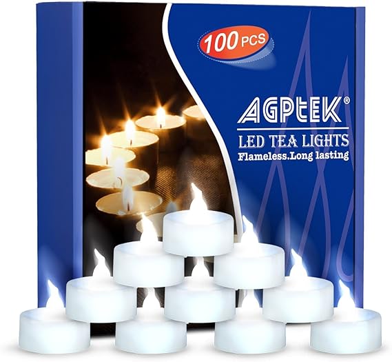 AGPtEK Tea Lights,100 Pack Flameless LED Candles Battery