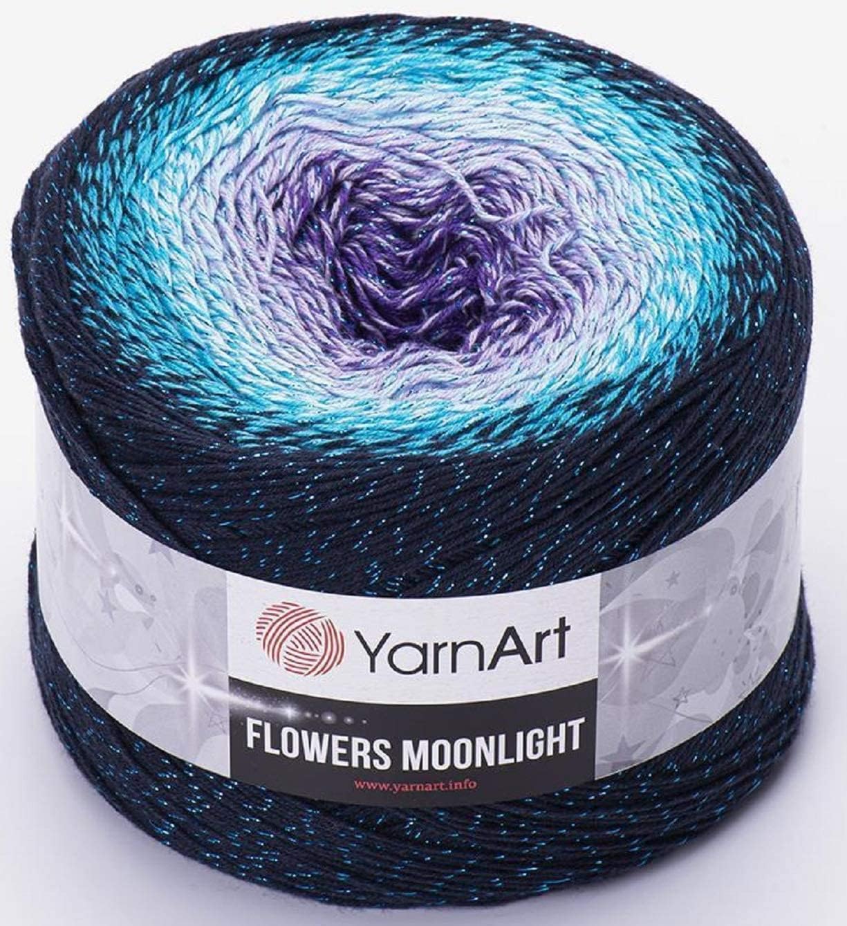 Yarn Art Flowers Moonlight Glitter Cotton Yarn, Silvery Cake, Multicolor Cotton, Soft, Rainbow Crochet, Metallic Lurex handknit Shiny, Weight 9.17oz Length 1093 Yards (3254)