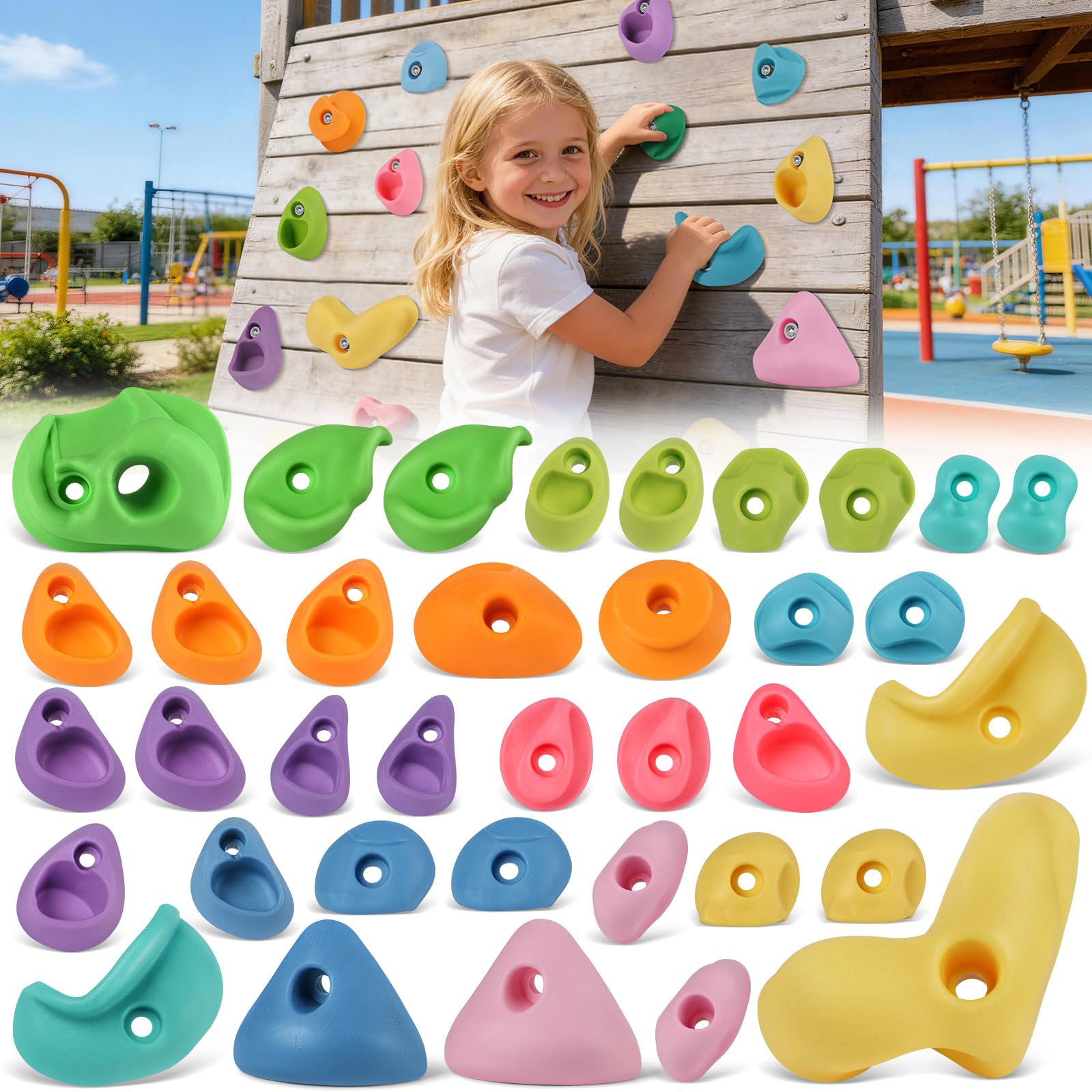 36 PCS Rock Climbing Wall for Kids,Rock Wall Climbing Holds,Adults Climbing Wall Grip Kits Holds Up to 230 lbs for Outdoor Indoor Home Playground Climbing Wall Holds（Pastel Color）