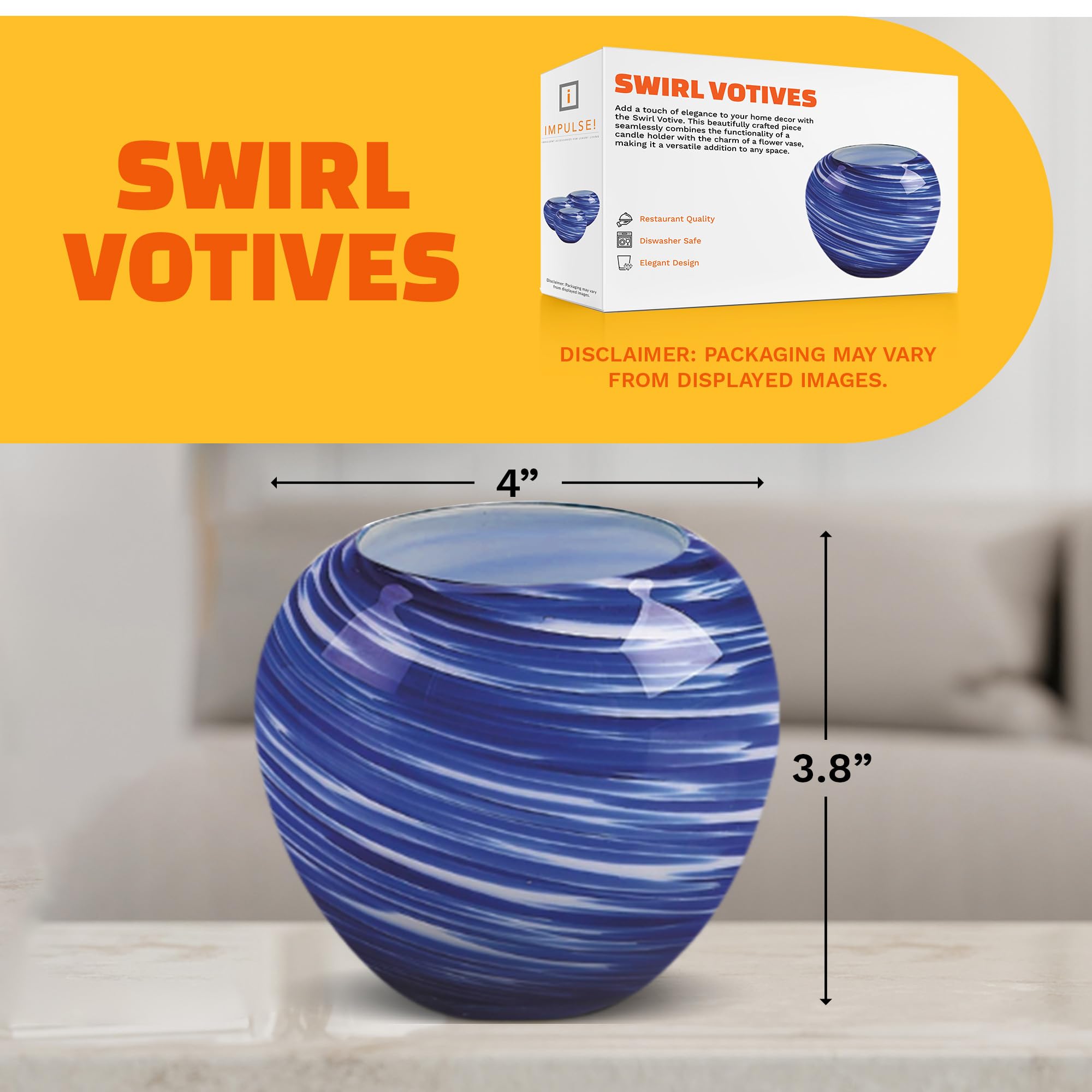 IMPULSE! Galaxy Votive Swirl Blue & White Votives in a Swirl Design, Candle Holders, Votive Candle Holders, Small Bud Vase, Set of 3