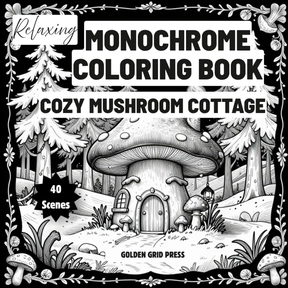 Relaxing Monochrome Coloring Book Cozy Mushroom Cottage: A calming collection of intricate mushroom cottages and cozy fantasy scenes designed to ... support mindfulness, and inspire creativity