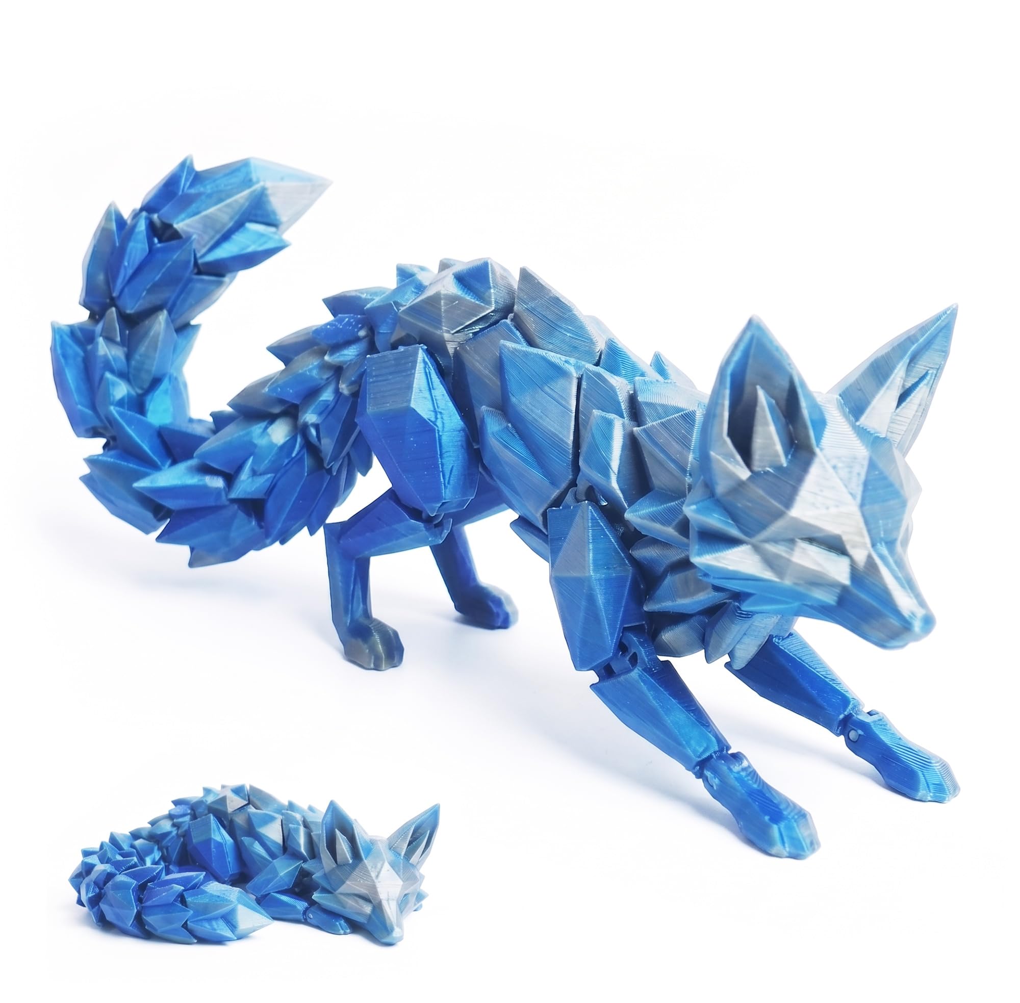 3D Printed Articulated Fox Figurine, Animal Fidget Toy with Movable Joints, Geometric Desktop Ornament for Home Office Shelf Decor (Blue,S)
