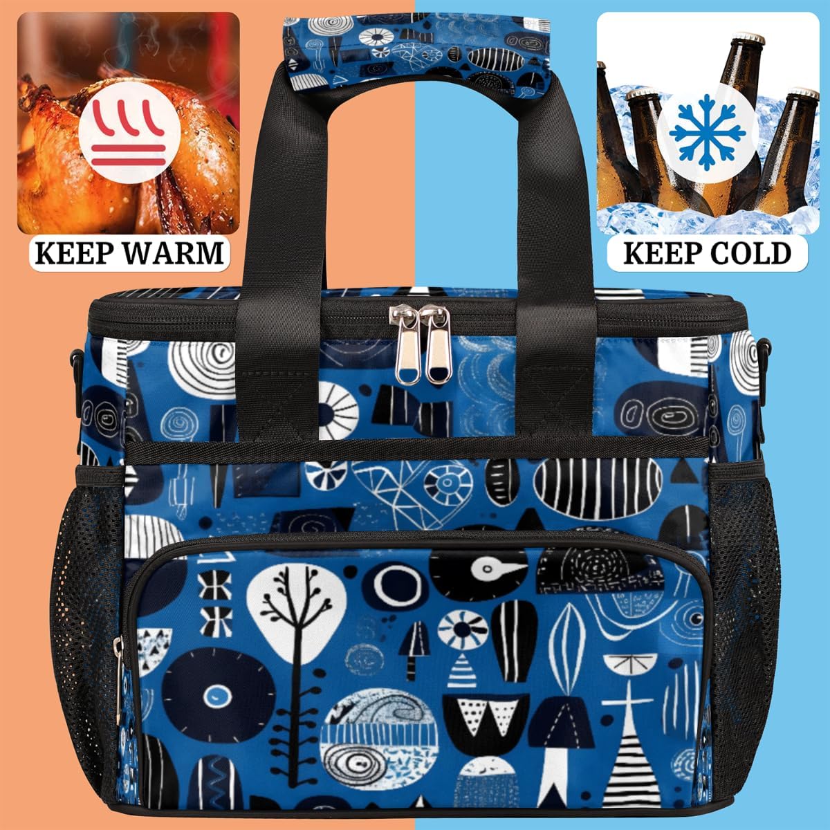 Creative Pattern Insulated Picnic Backpack Lunch Box for Women Men Picnic Basket Tote Lunch Bag Picnic Bag Portable Lunch Bags for Picnic, Beach, Work, Trip,Office, Camp Abstract Elements