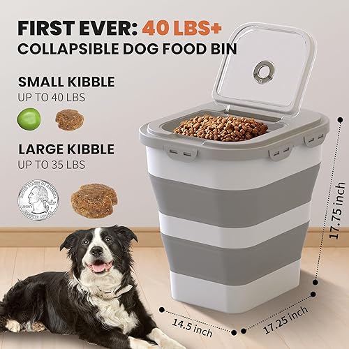 Miniatura 3 de Contenedor hermético de almacenamiento de alimentos para perros de 35 a 40 libras, contenedor plegable de comida para perros con tapa, ruedas