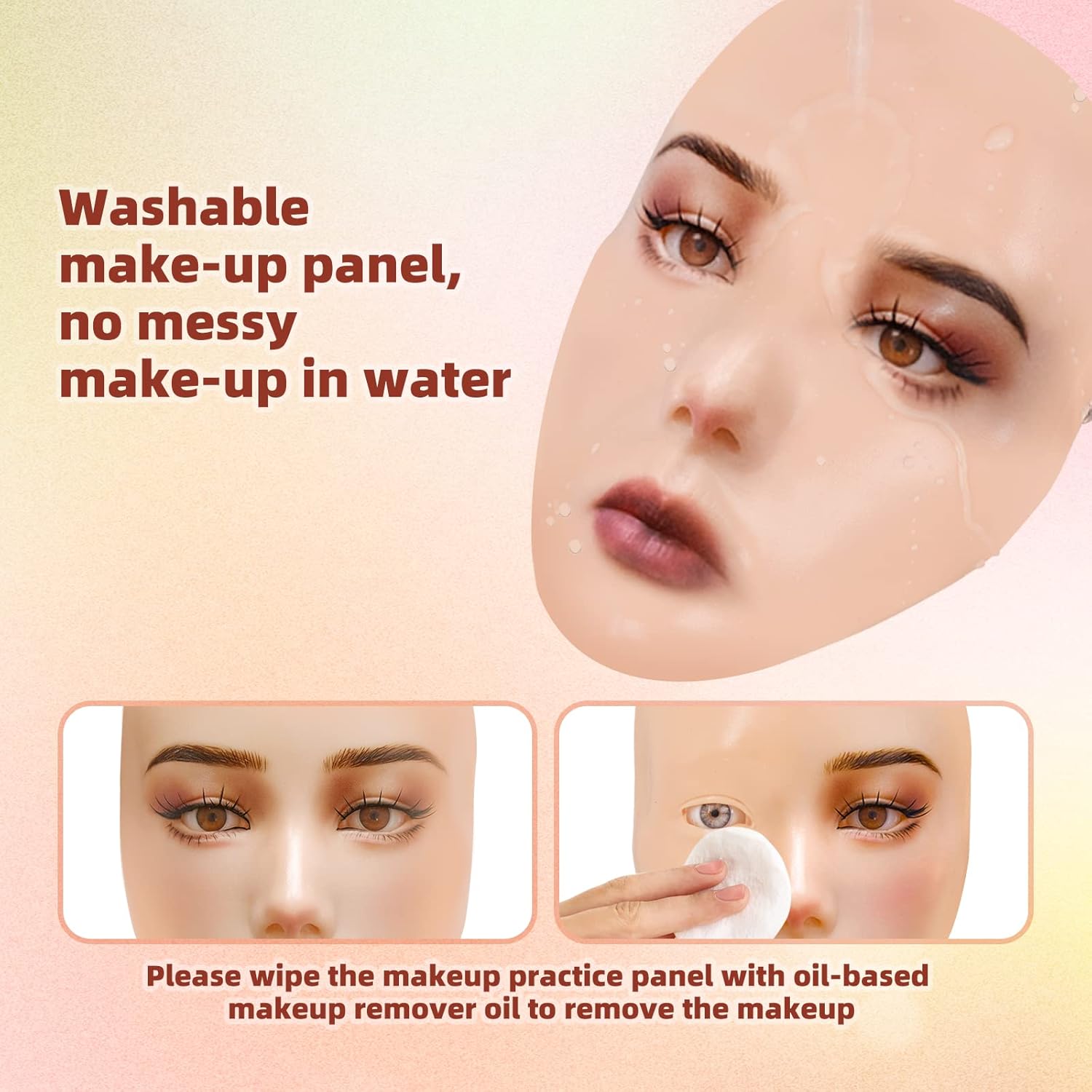 Makeup Practice Face - Silicone Mannequin for Reusable Eyelash Eye Shadow Eye Liner Training face Practice Board for Beginners and Makeup Artists