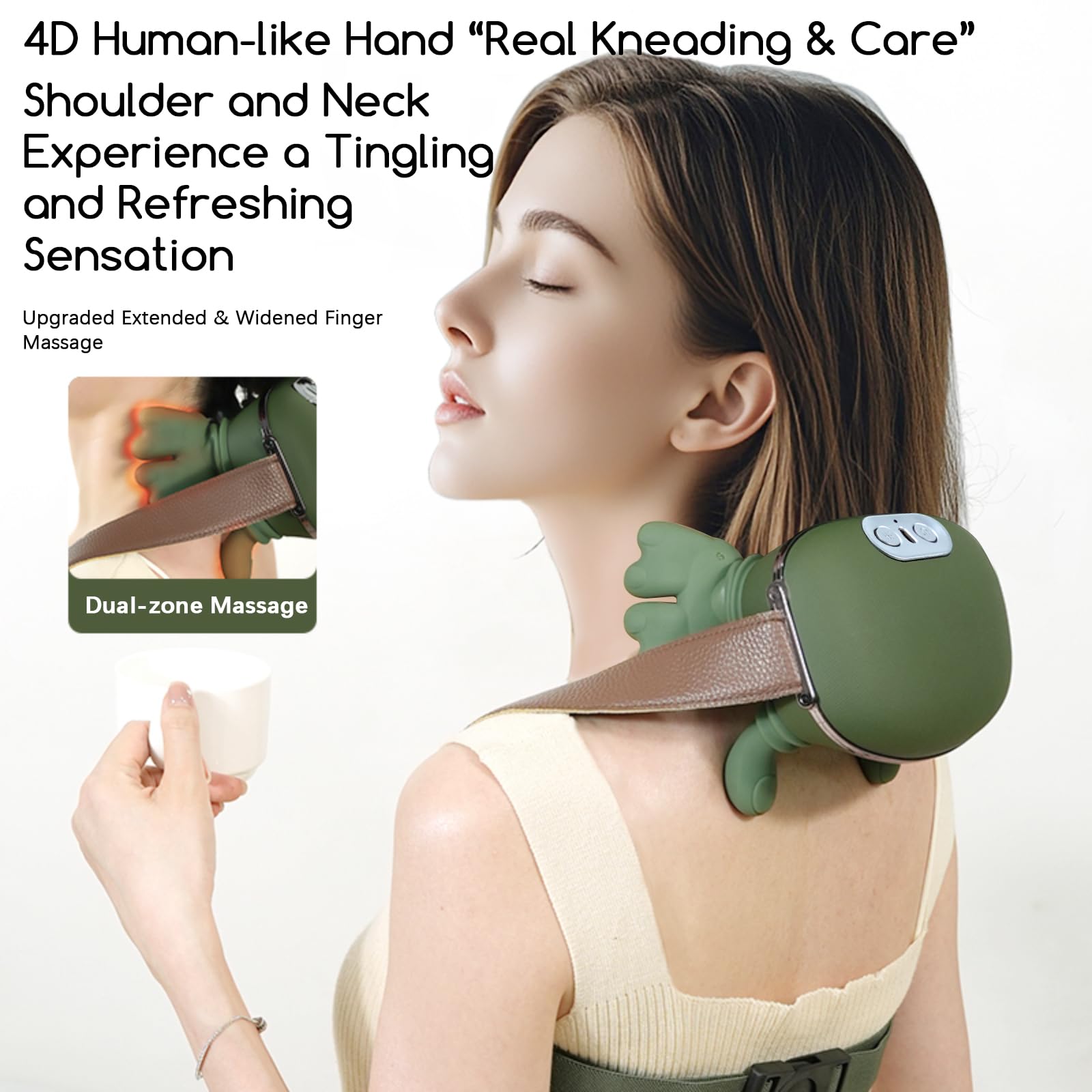 Masajeador de cuello y hombros, masajeador Shiatsu de tejido profundo en forma de mano 4D con calor, masajeador portátil de espalda y cuello para aliviar el dolor, relajación muscular, regalos