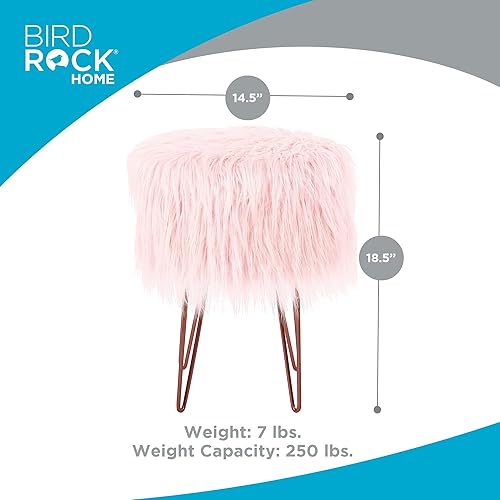 Miniatura 9 de BIRDROCK HOME Taburete de tocador de piel sintética plateada, asiento acolchado compacto y suave, patas de metal, muebles decorativos tapizados para