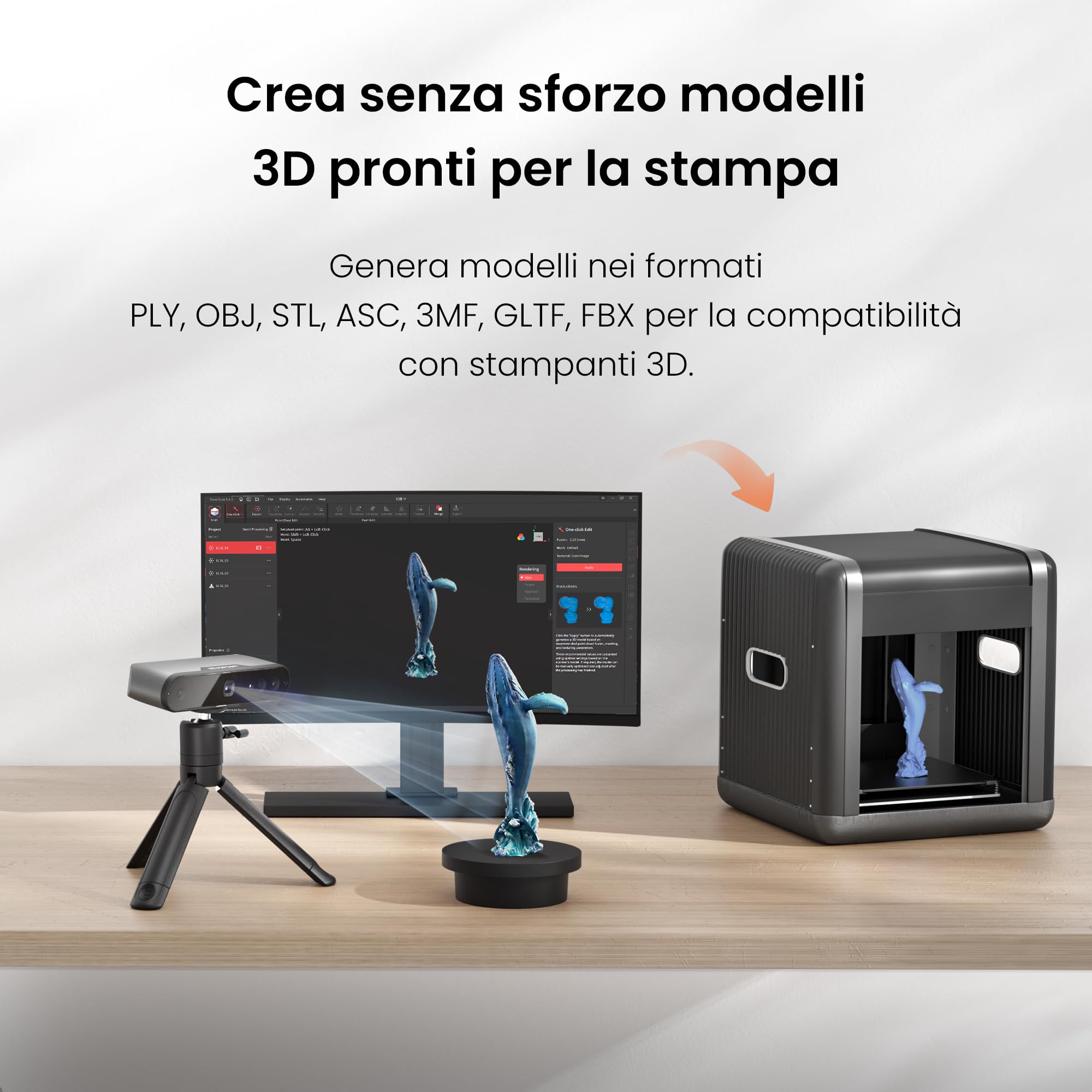 Revopoint INSPIRE - Scanner 3D per stampa 3D. Uno scanner tascabile e portatile per modelli 3D. Velocità di scansione fino a 18 FPS. Precisione fino a 0,2 mm. Scansione 3D a colori