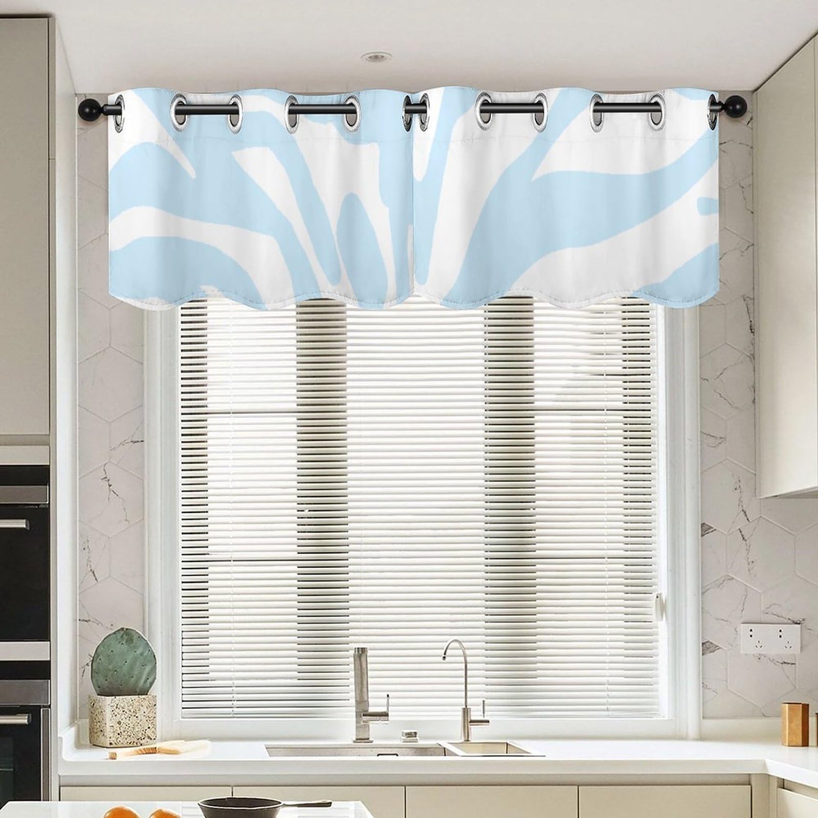 Rideaux courts tigre bleu style chinois 132x45 cm pour décoration fenêtre cuisine