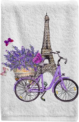 ALAZA Toallas de mano con diseño de torre Eiffel de lavanda, 100% algodón, suaves, decorativas, para baño, juego de toallas de baño absorbentes de