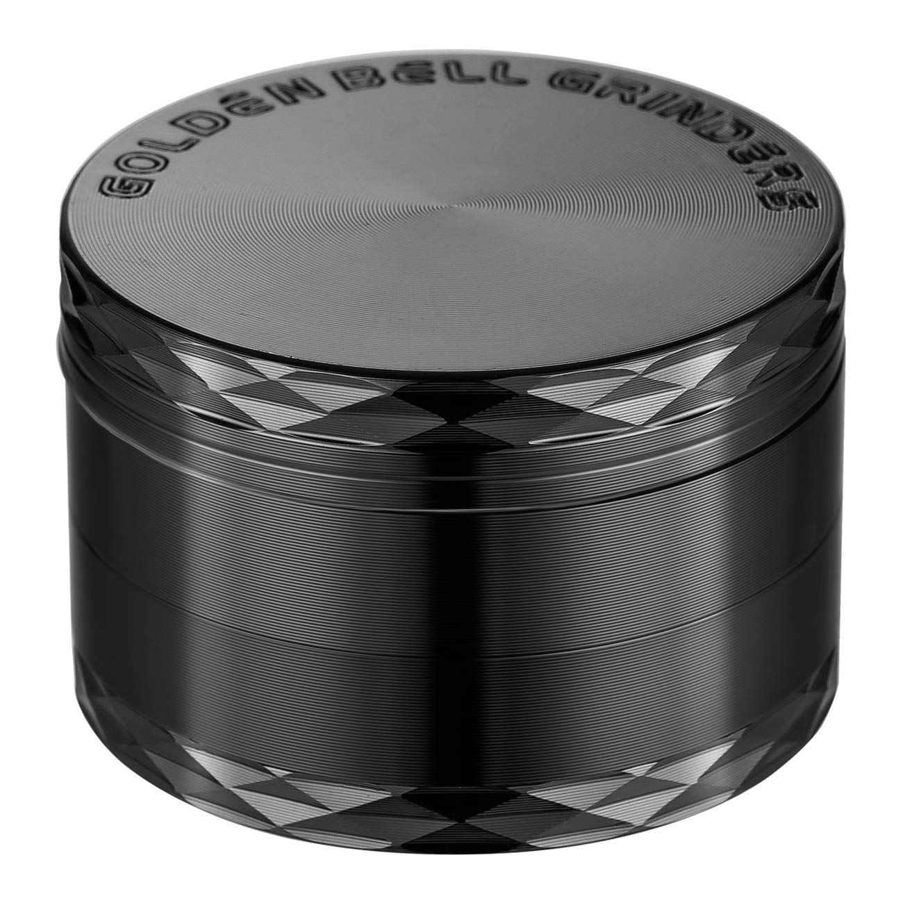 Golden Bell 2 inch Grinder 4 Layer Spice Grinder Stylish Diamond Edge Lid Zinc Alloy Grinder - Black