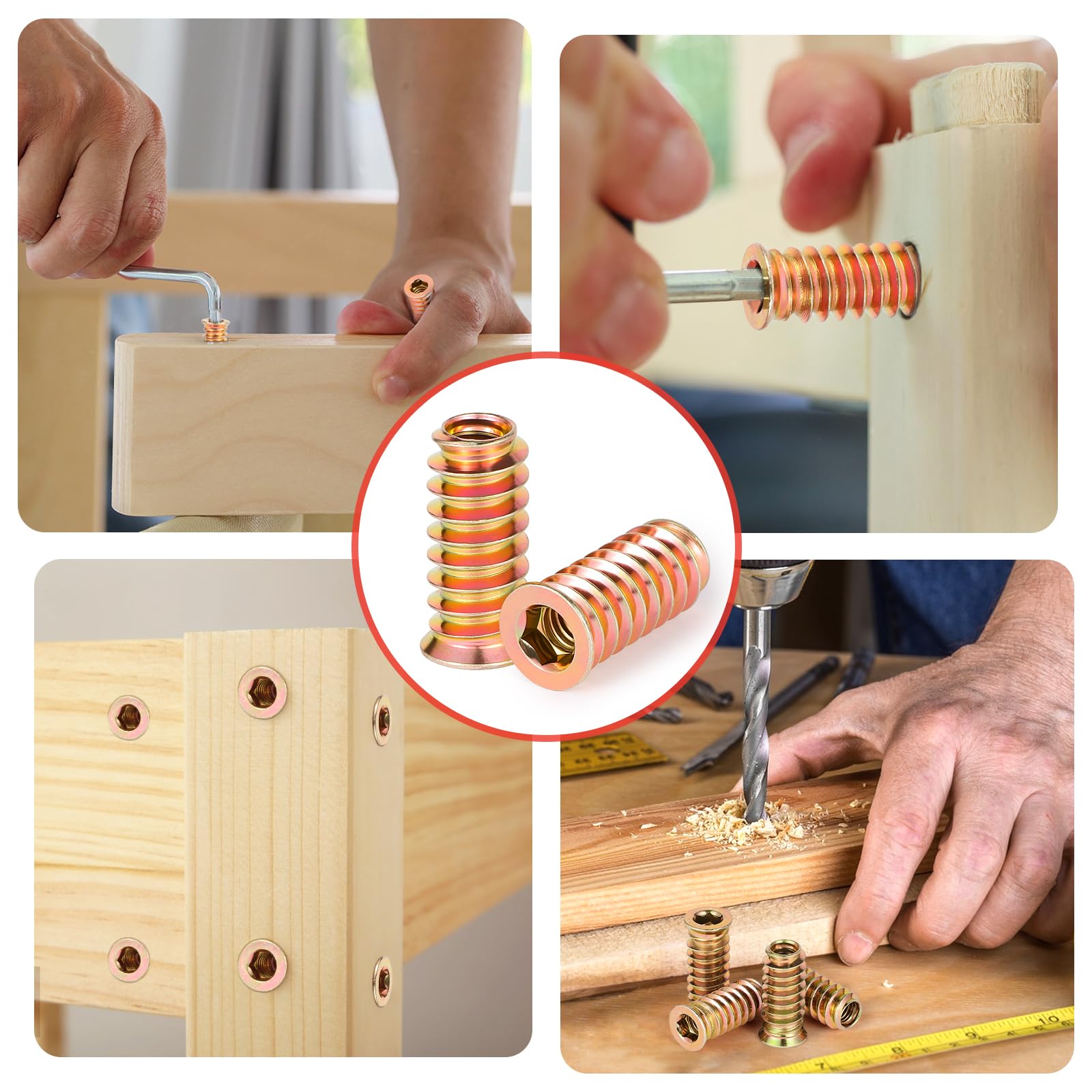 25 dadi di avvitamento M5 x 8 mm, inserto filettato in legno, in acciaio al carbonio, per la produzione di mobili in legno e montaggio di mobili