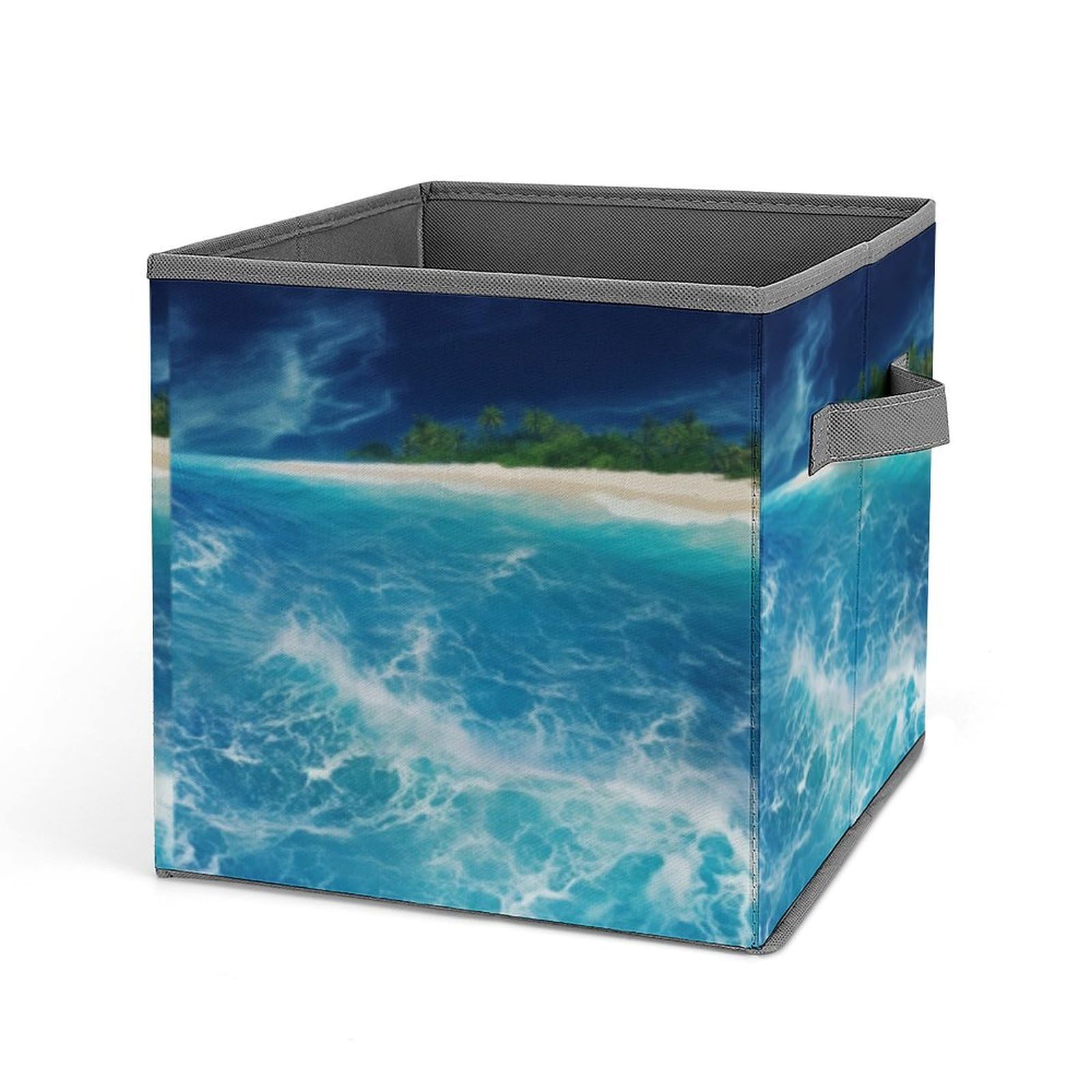 JTREHY Tropical Ocean Beach Theme Printed Foldable Storage Box, 10.6 Inches Fabric Storage Box for Wardrobe, Bedroom, Utility Room