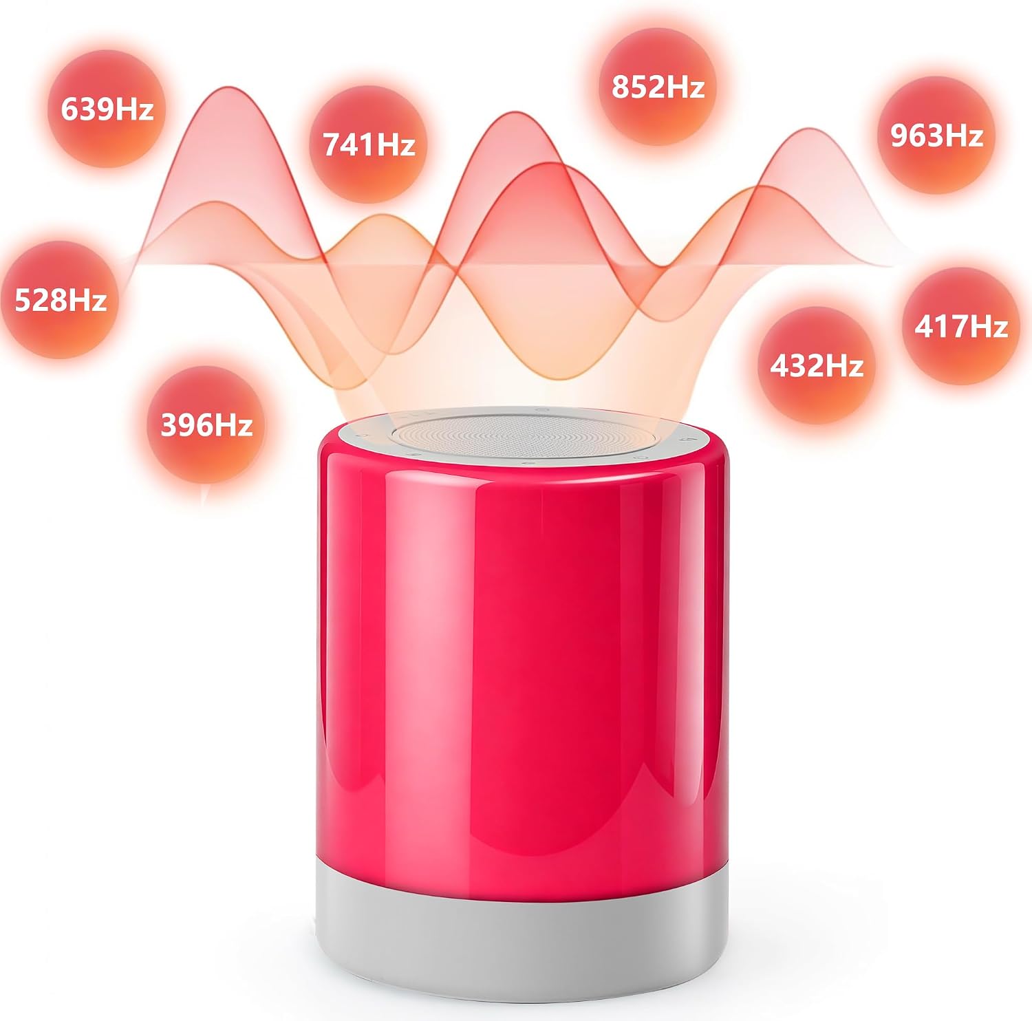 Electronic Tibetan Singing Bowl Sound Machine, 8 Healing Frequencies, Red Night Light, Touch Control, Auto Timer, USB Plug-in, for Meditation, Sleep, Yoga & Chakra Healing
