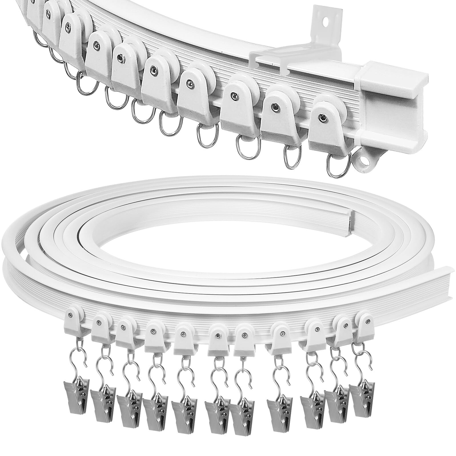 TEHAUX Rail Rideaux Flexible Incurvé avec Pinces INOX pour Fixation Murale Système Silencieux Compatible Divers Rideaux Adapté Fenêtres et Séparateurs Espace