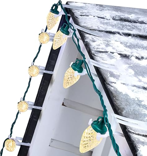 C9 - Tira de luces LED de Navidad de 68 pies, 100 LED con clips todo en uno, luces de techo de fresa, impermeables, de grado comercial, extensibles